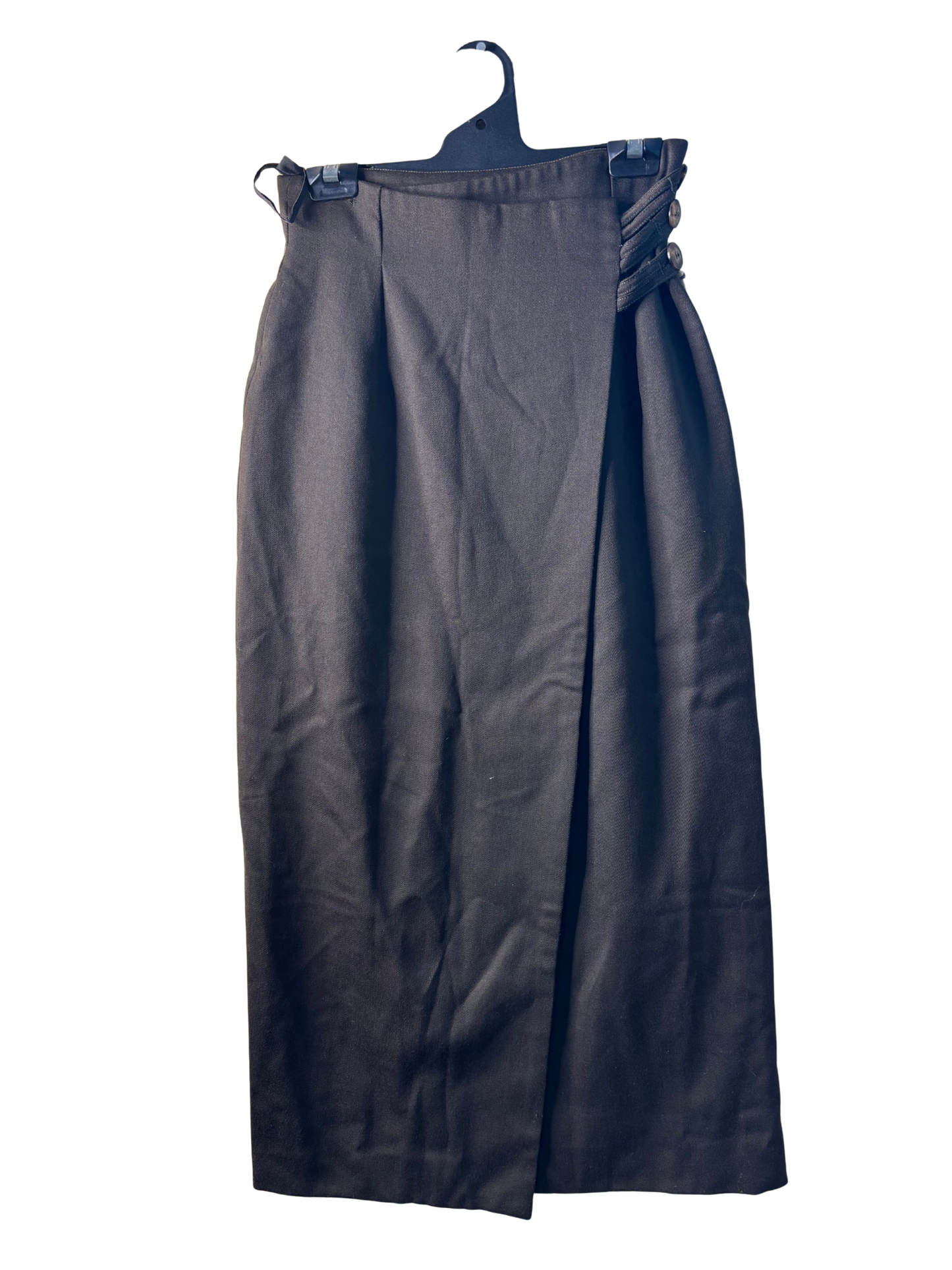 Vintage Dark Green Fitted Midi Skirt with Button Detail