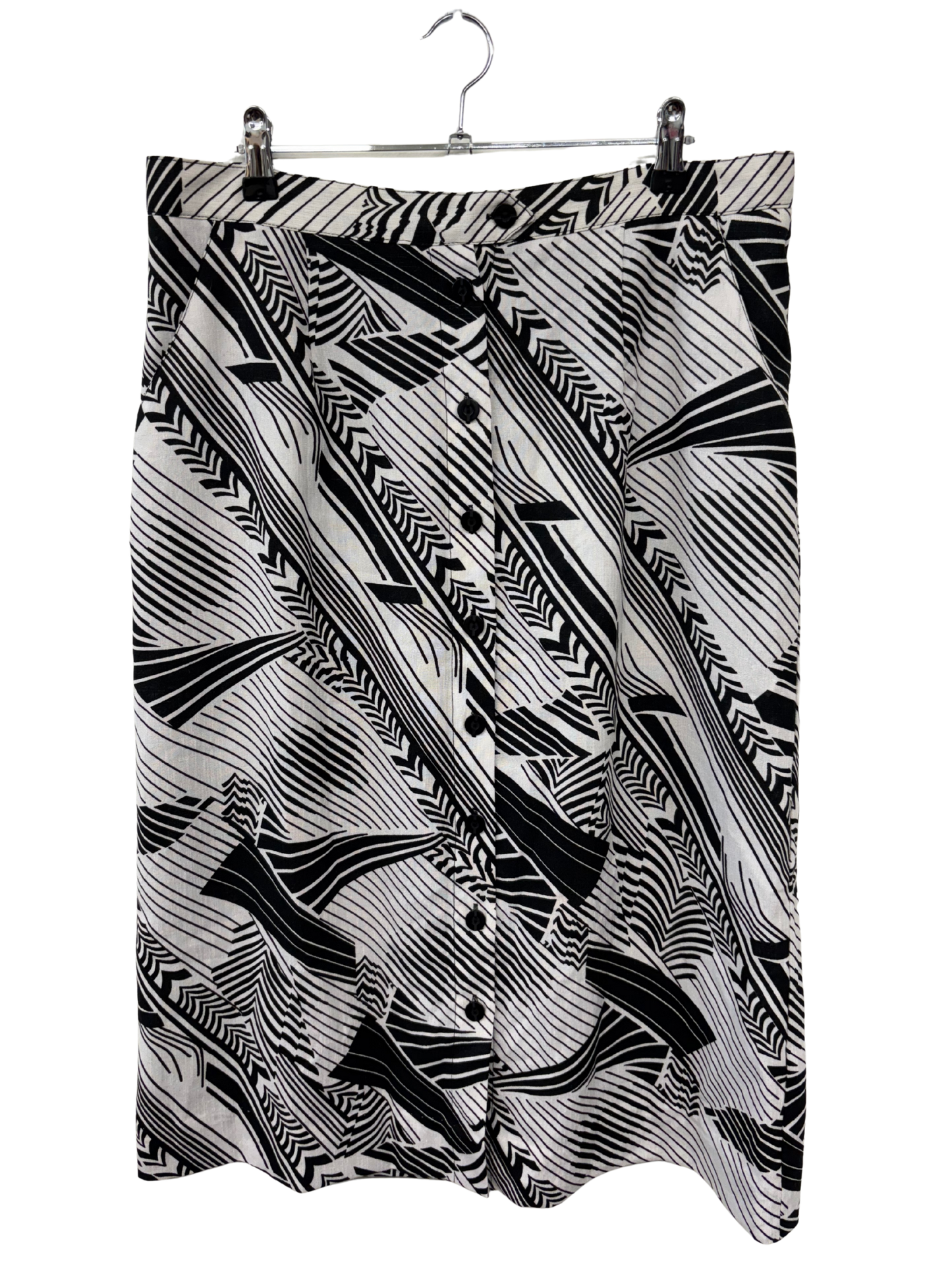 Vintage Black & White Striped Mid Rise Knee Length Skirt