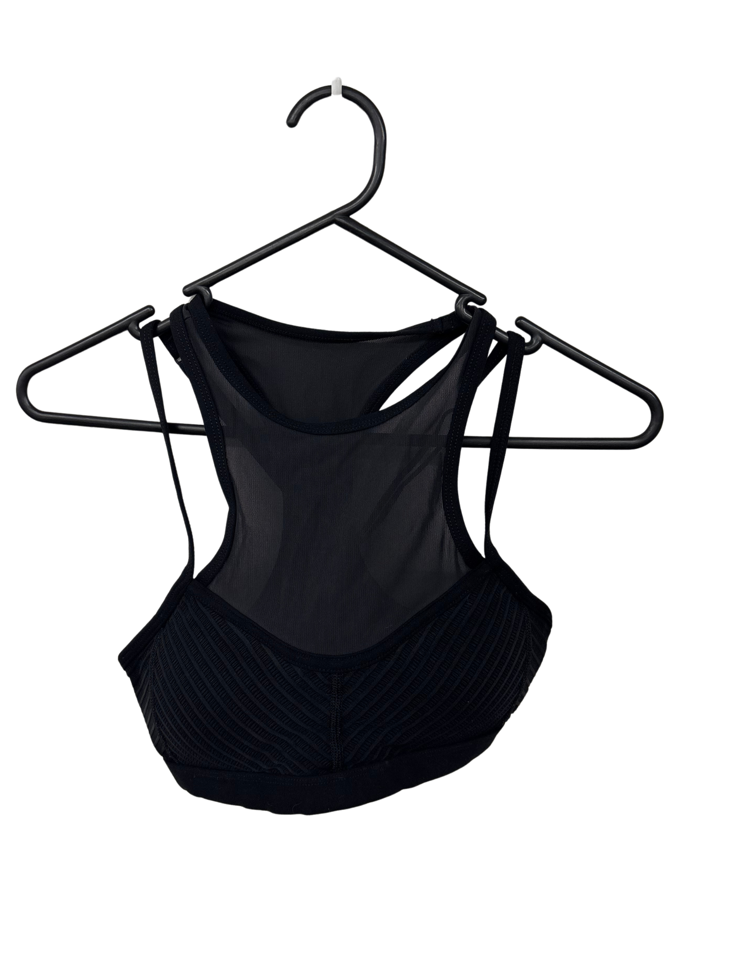 Black Crop Padded Sports Bra with Mesh