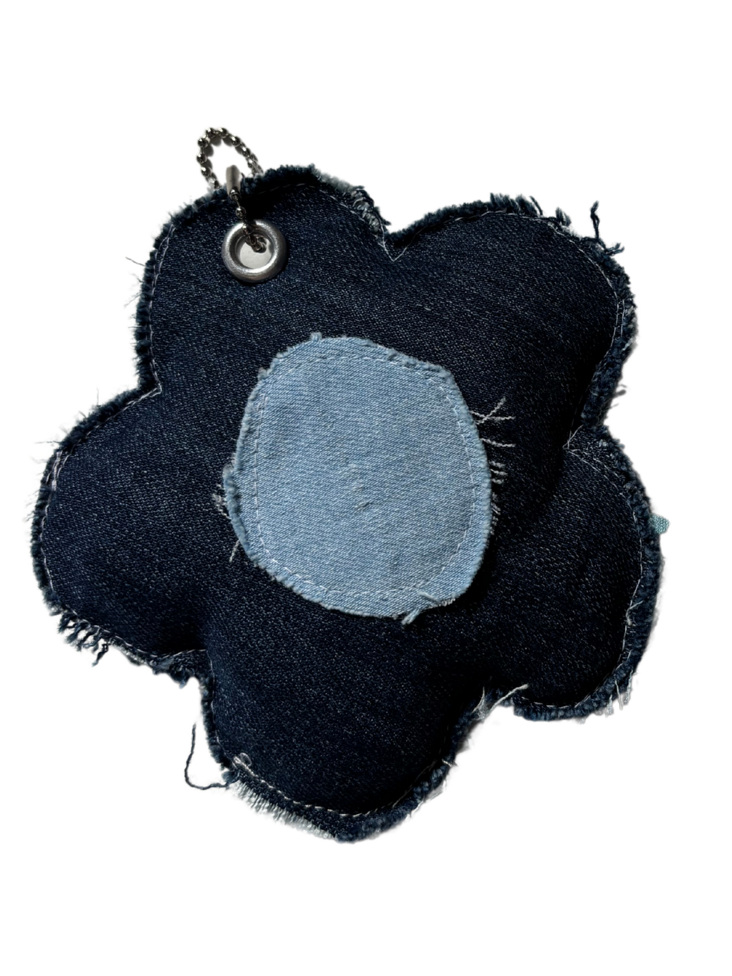 Denim Frayed Flower Keyring Purse Pal / LARGE