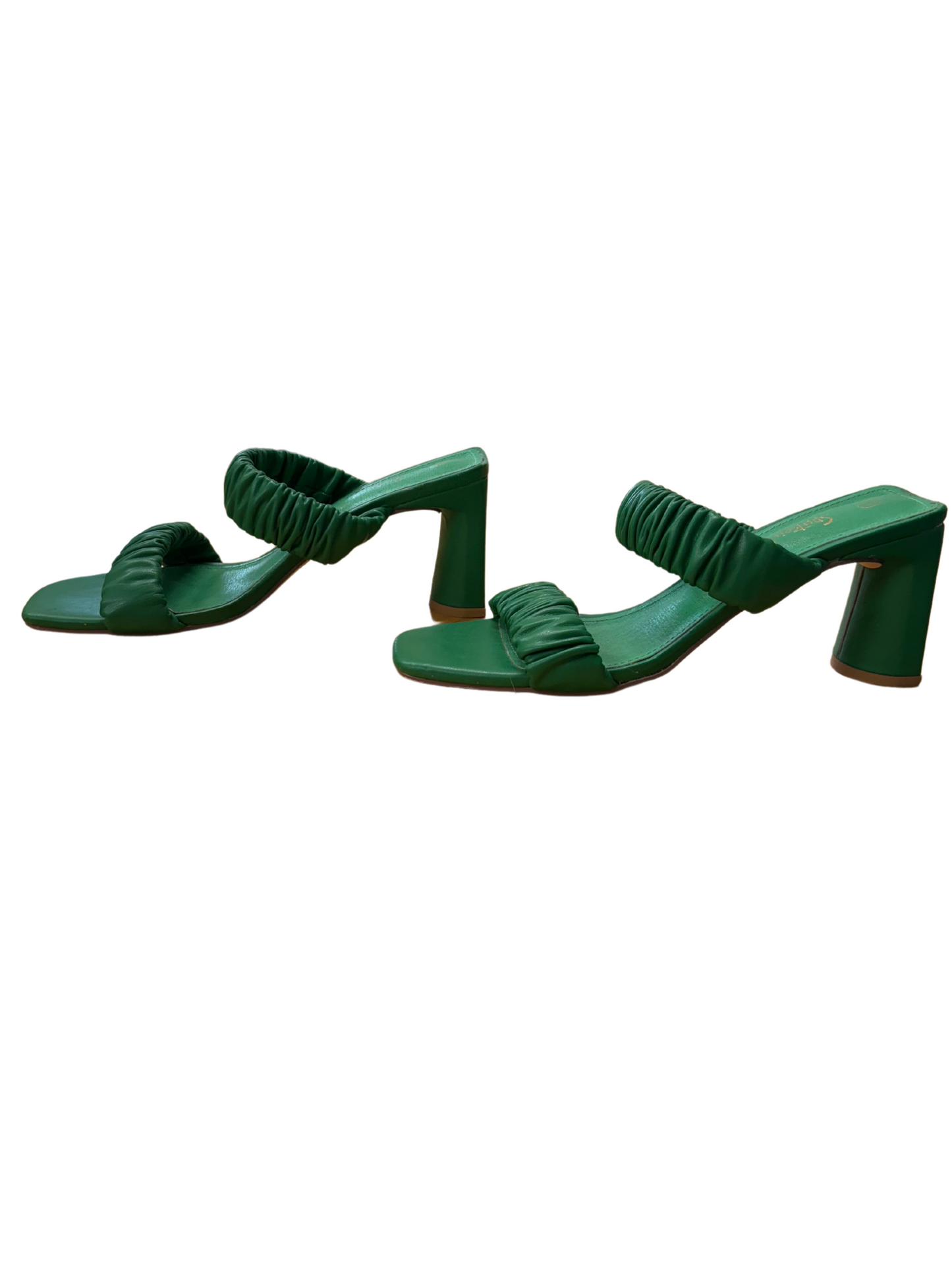 Green Block Heel with Ruched Straps