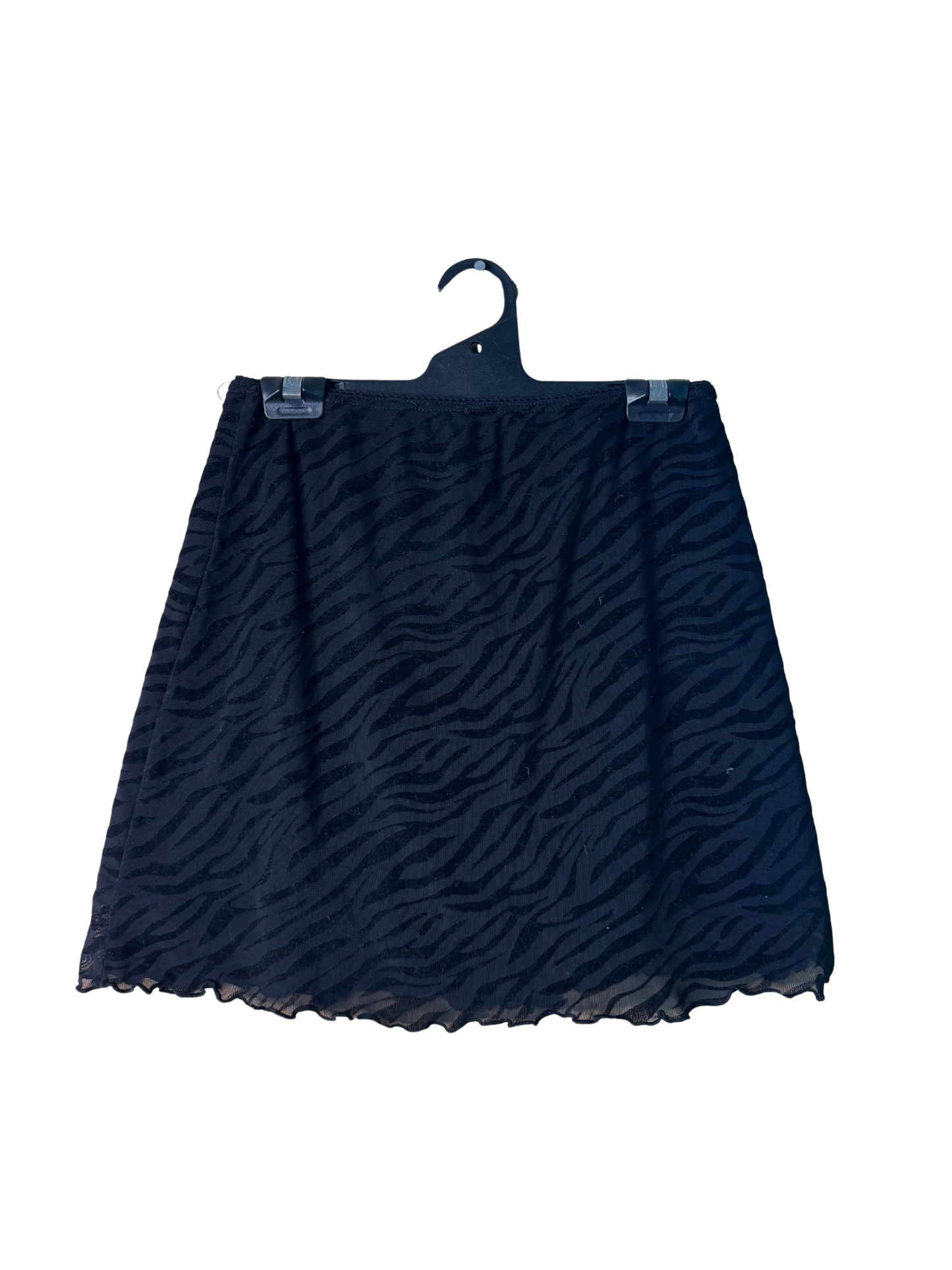 Black Mesh/Velour Zebra Print Mini Skirt