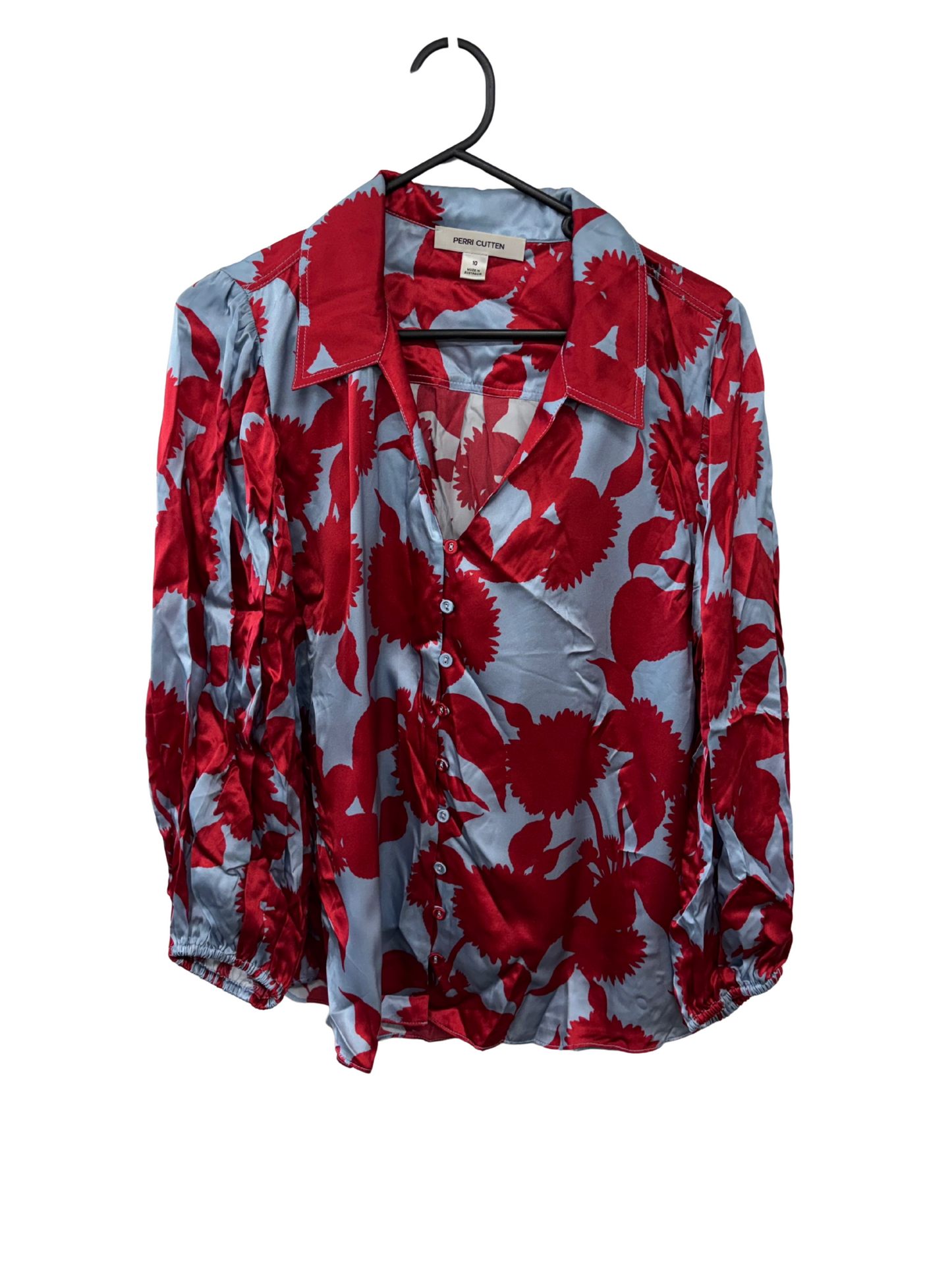 Blue & Red Floral Print Long Sleeve Button Up Shirt