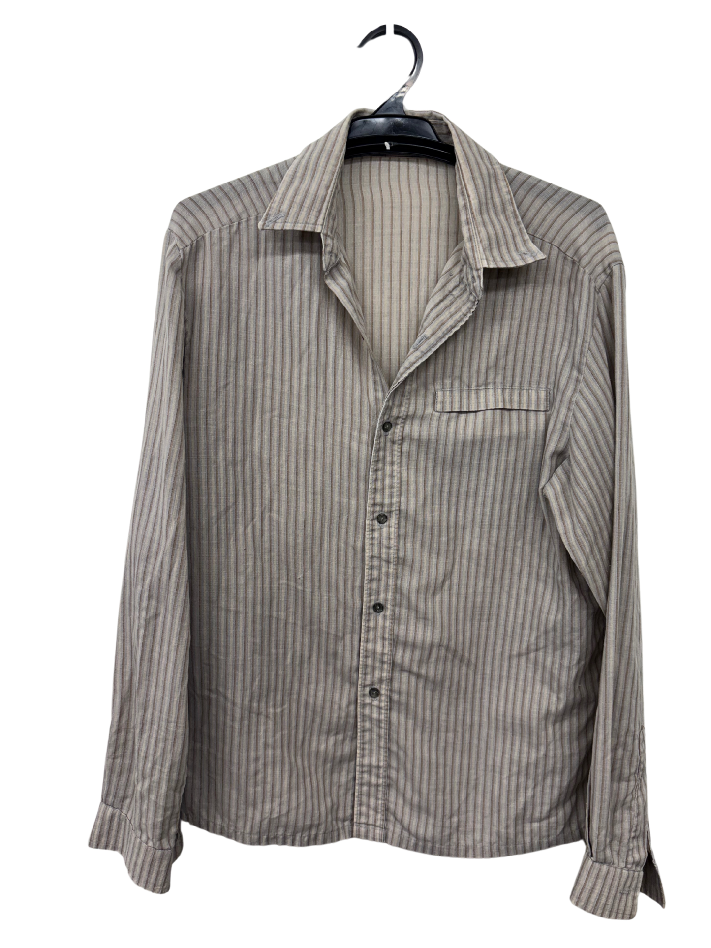 00s Brown & Beige Striped Long Sleeve Button Up Shirt