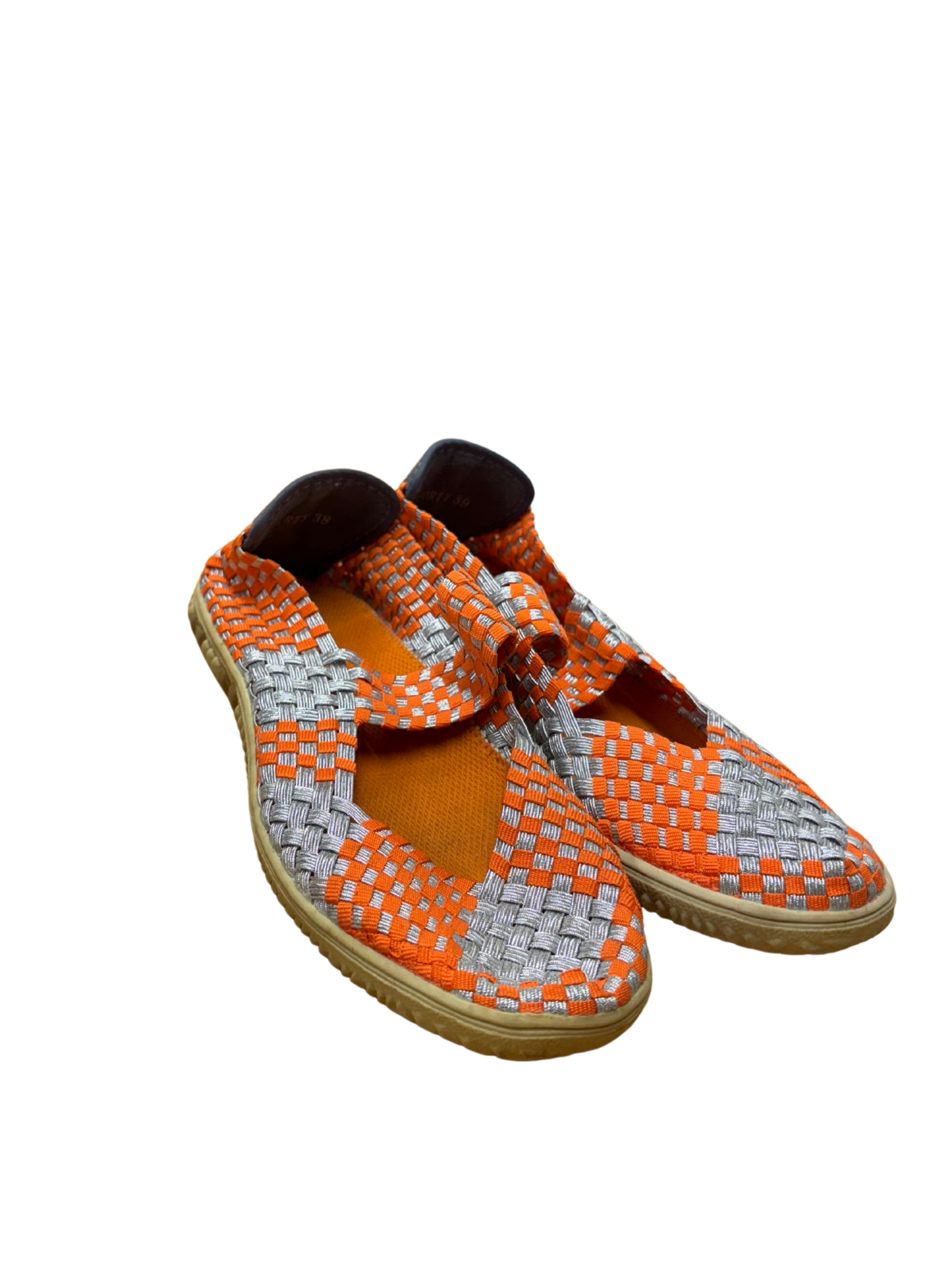 Orange & Silver Woven Mary Jane Shoes