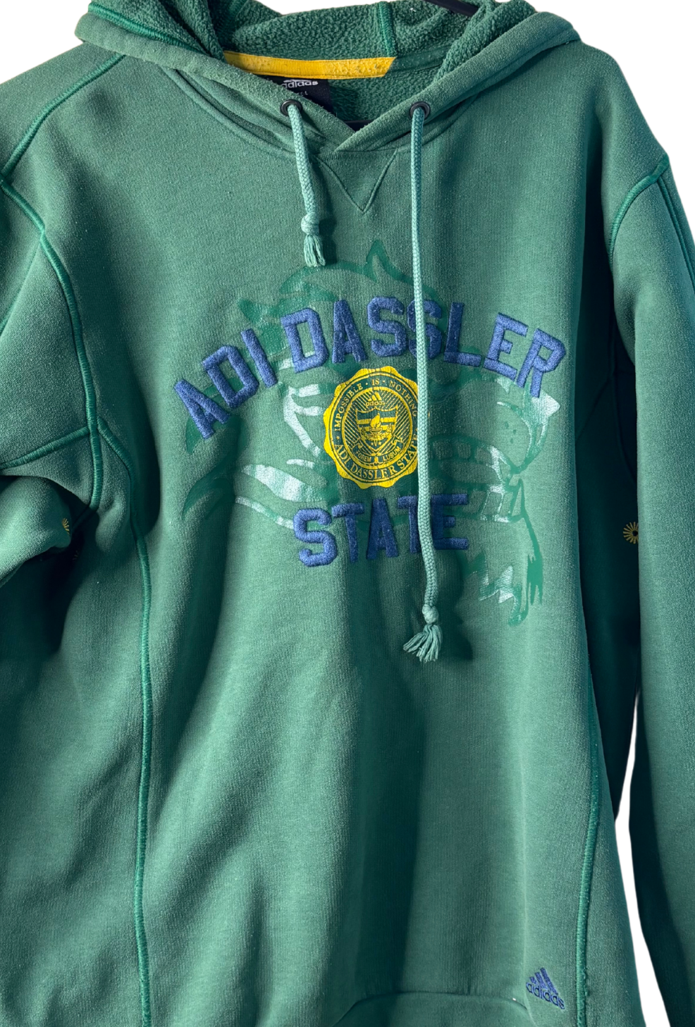 Green Hoodie with Blue/Yellow Embroidered 'Adi Dassler State' Logo