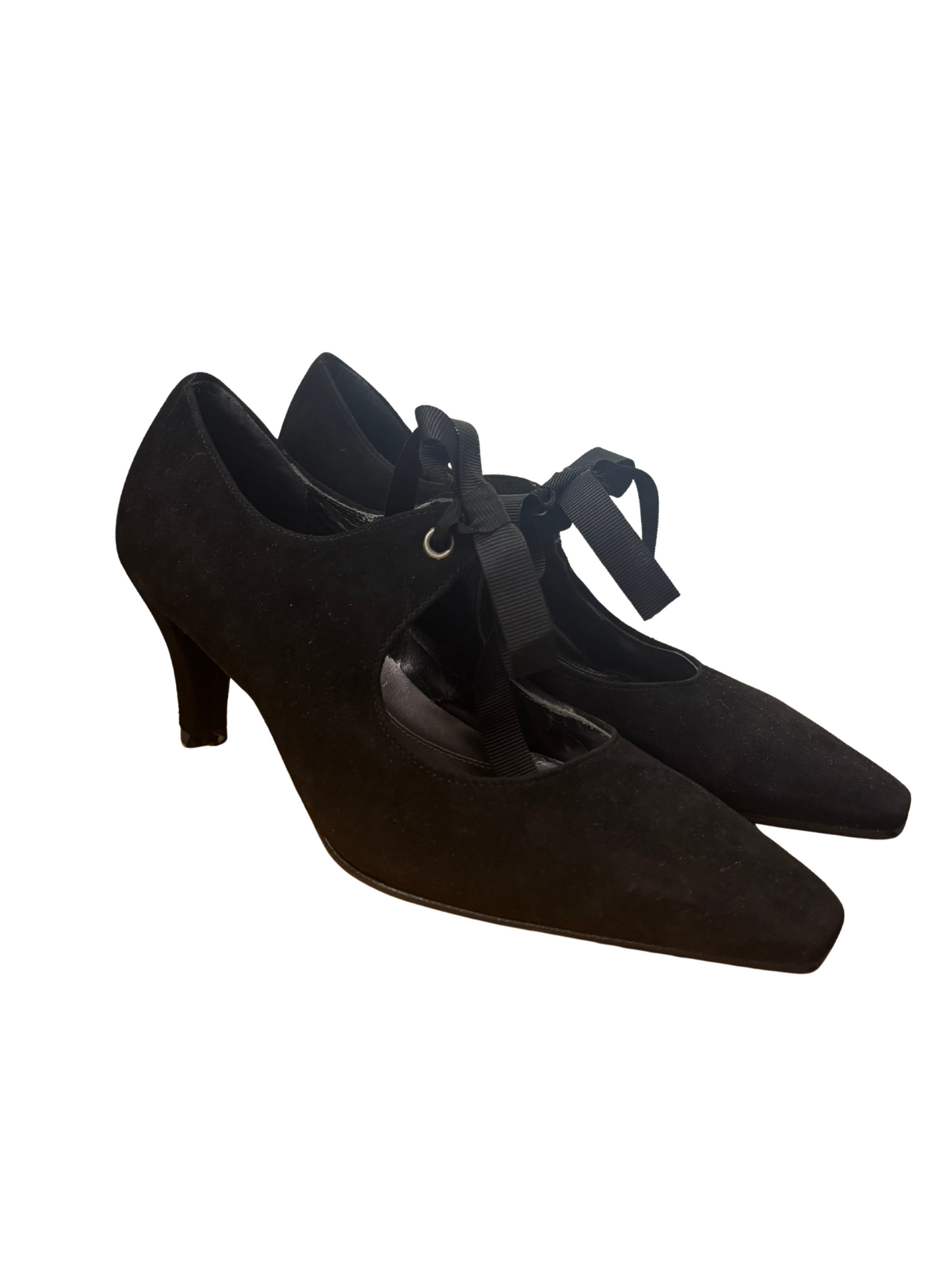 Black Pointy Toe Tie Up Heel Mary Jane Shoes
