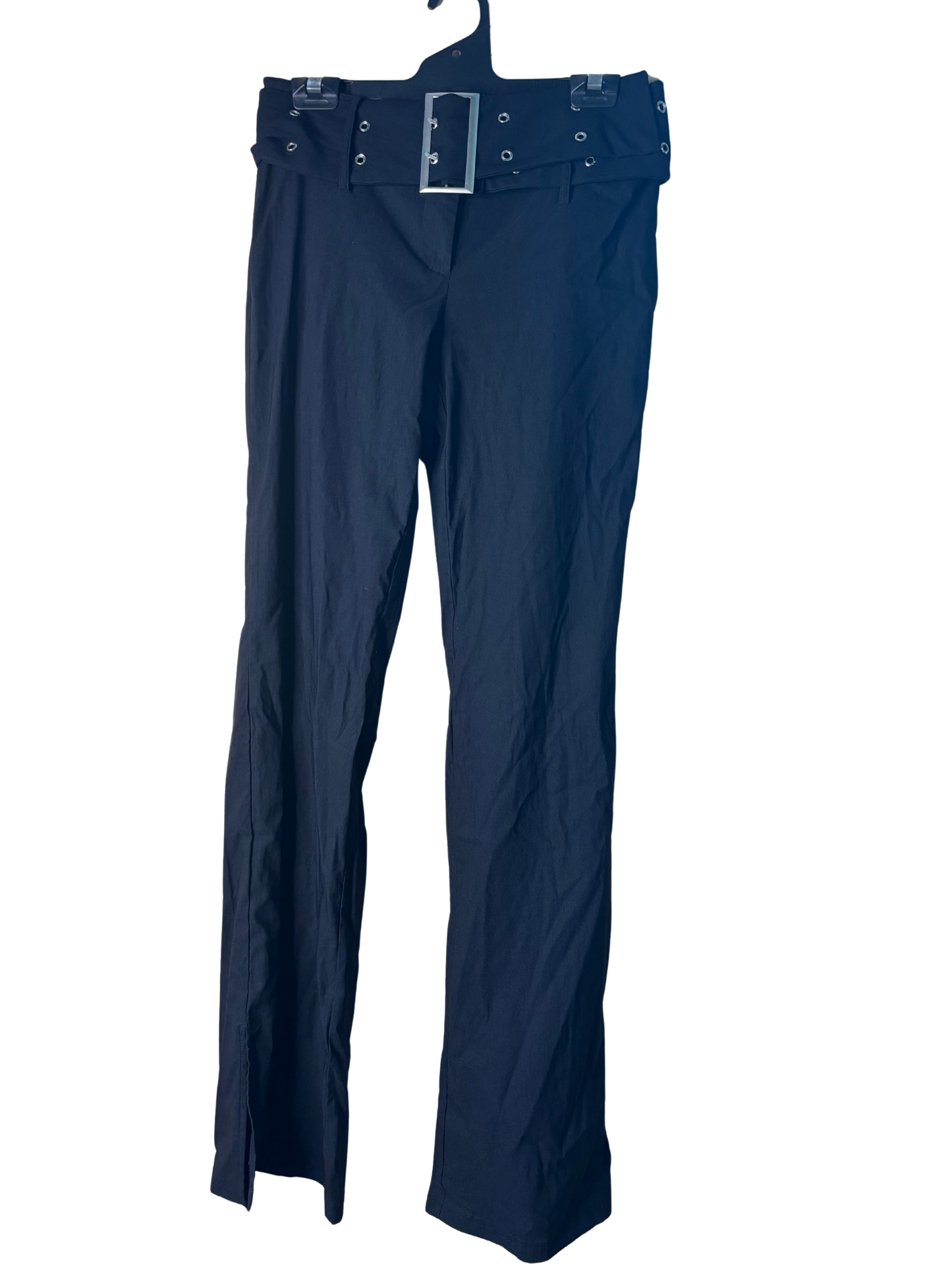 Black Low-Rise Straight Leg Pants with Belt