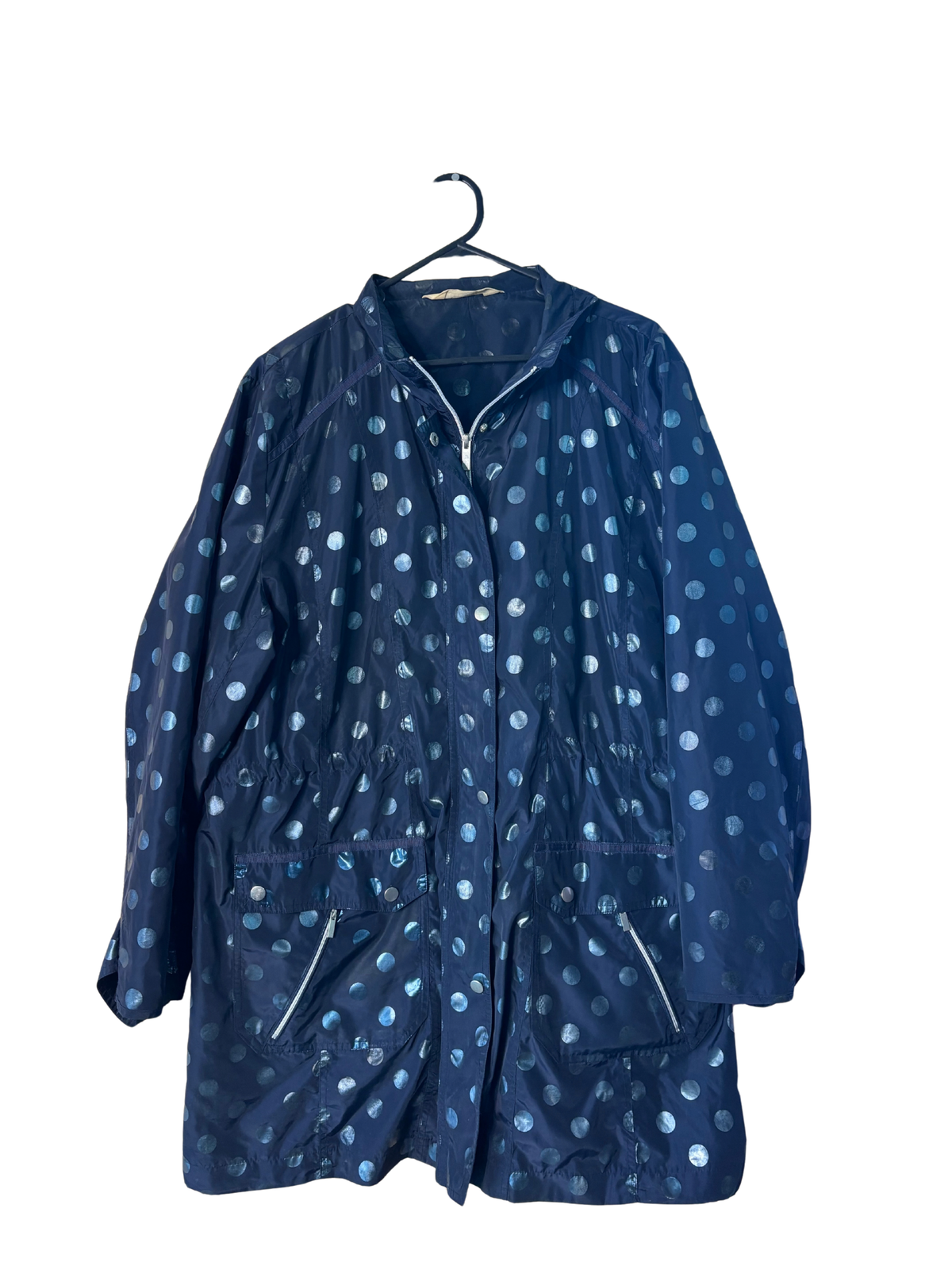 Dark Blue Raincoat with Dark Blue/Green Shiny Dots