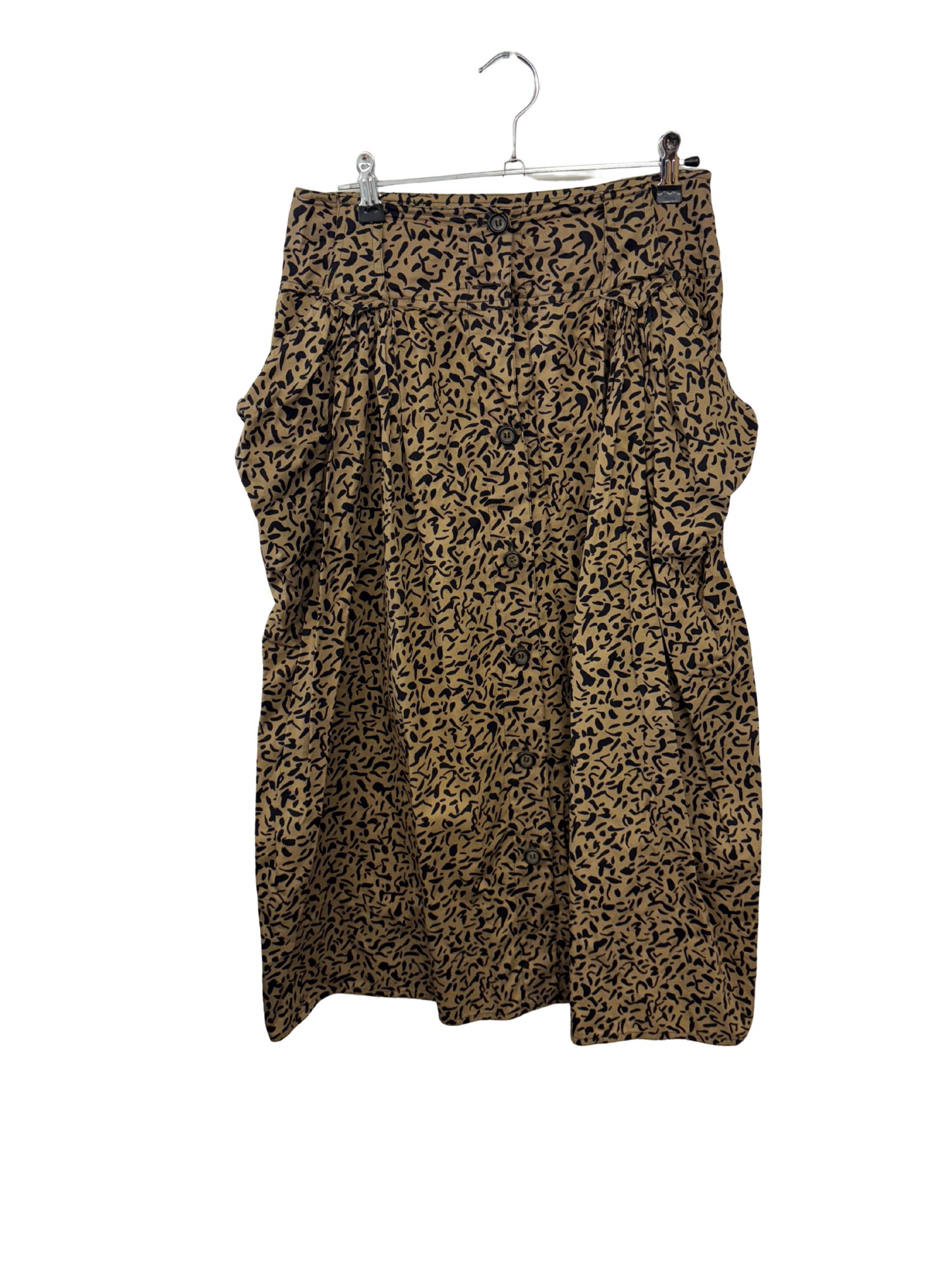 Vintage Light Brown & Black Print Midi Button Up Midi Skirt