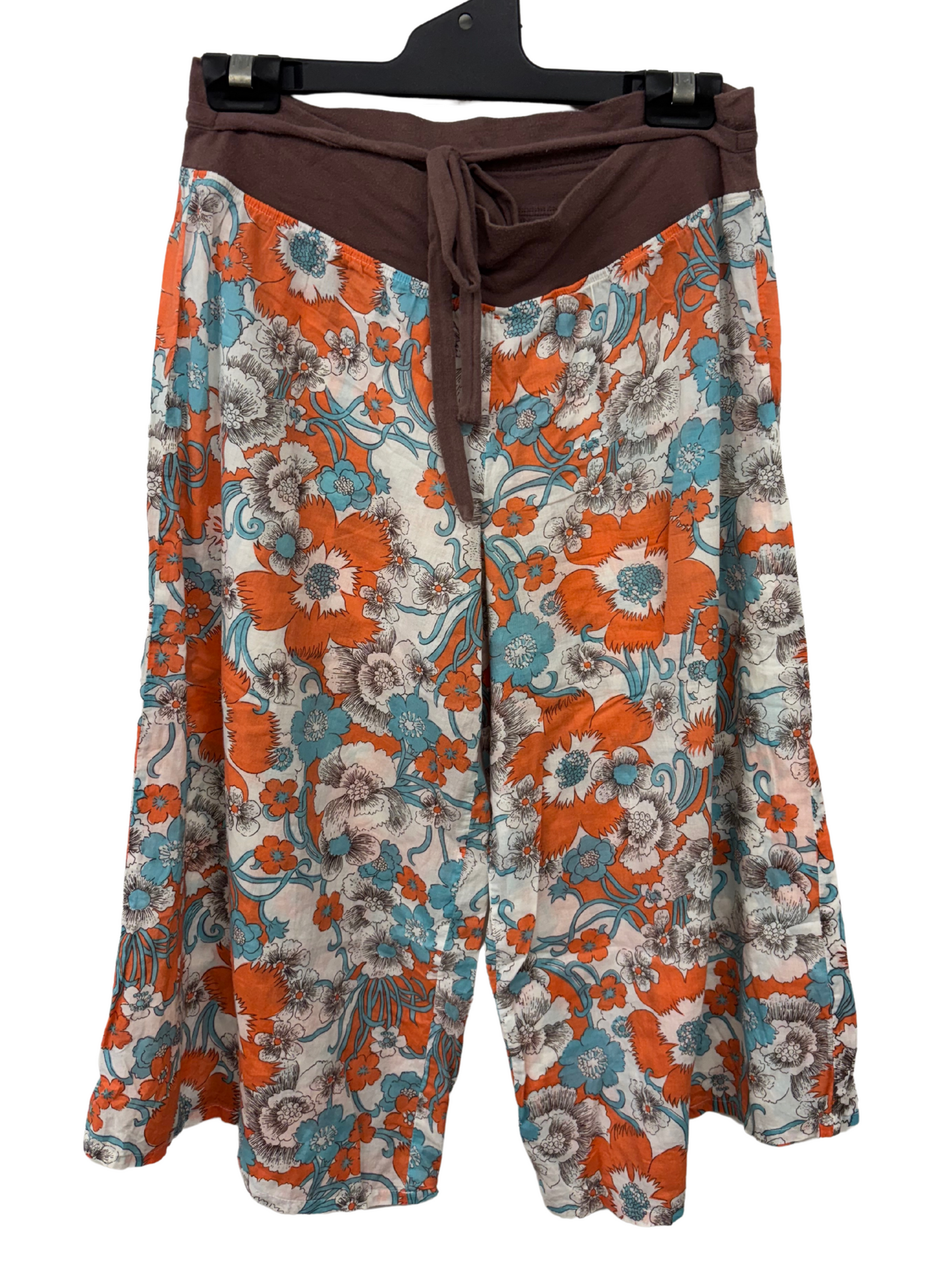 00s Orange, Blue & White Floral Print Mid Rise Knee Length Pants