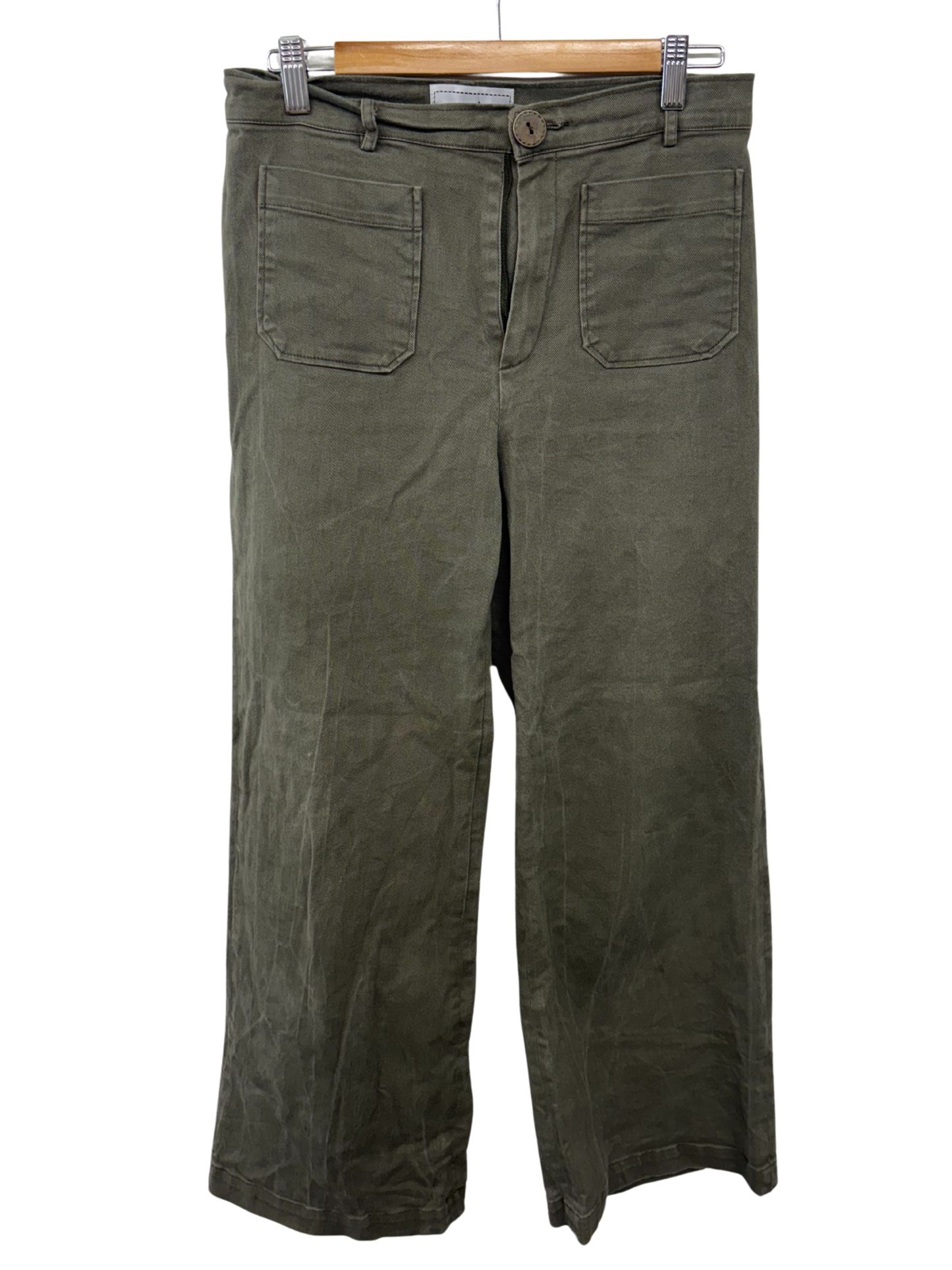 Khaki Mid-Rise Wide Leg Jeans
