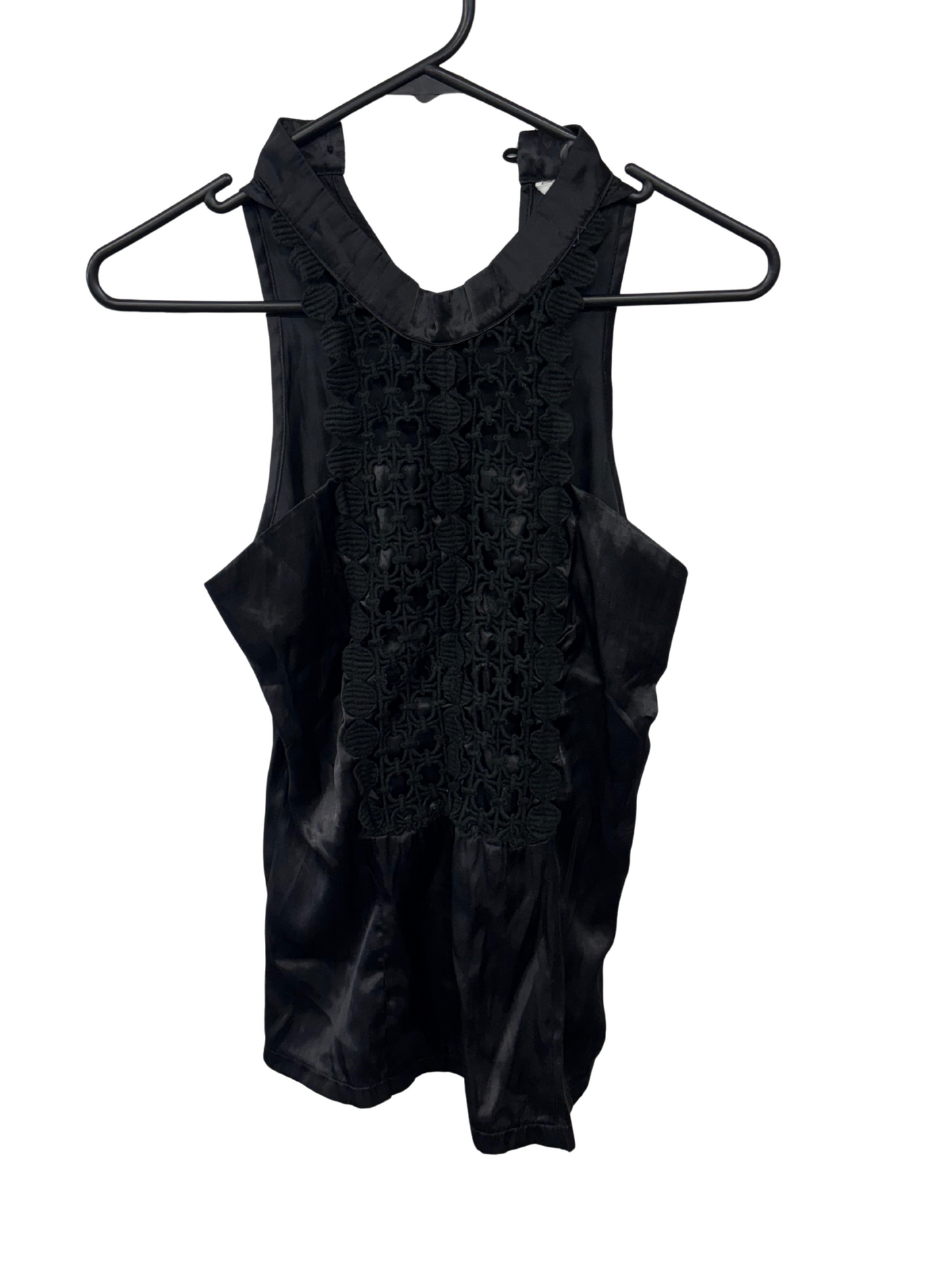 Black Sleeveless Top with Lace Cutouts
