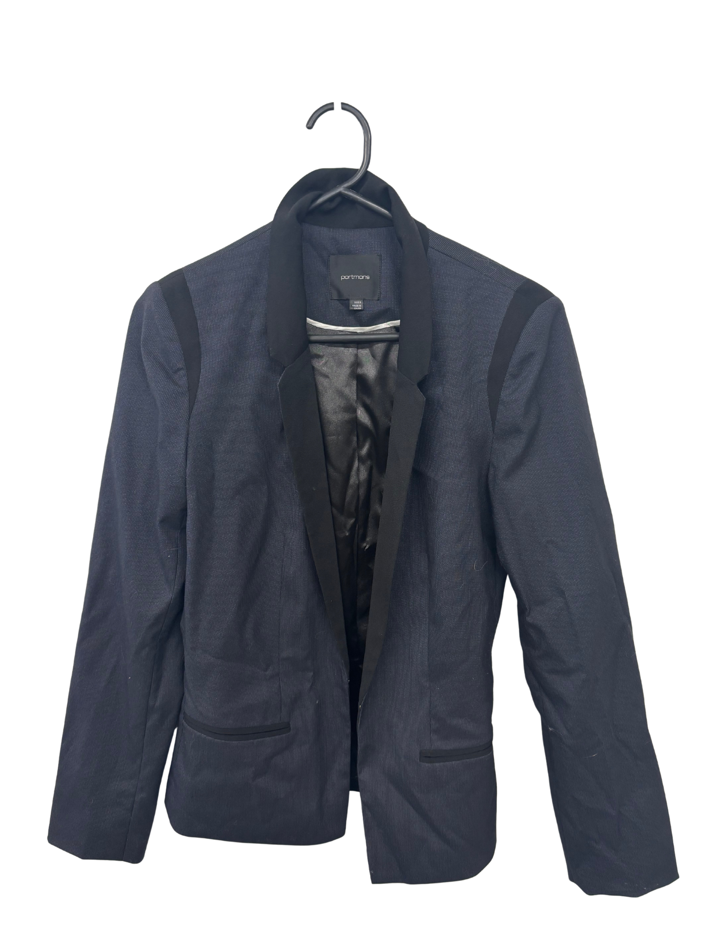 Dark Blue/Black Pinstripe Fitted Blazer Jacket