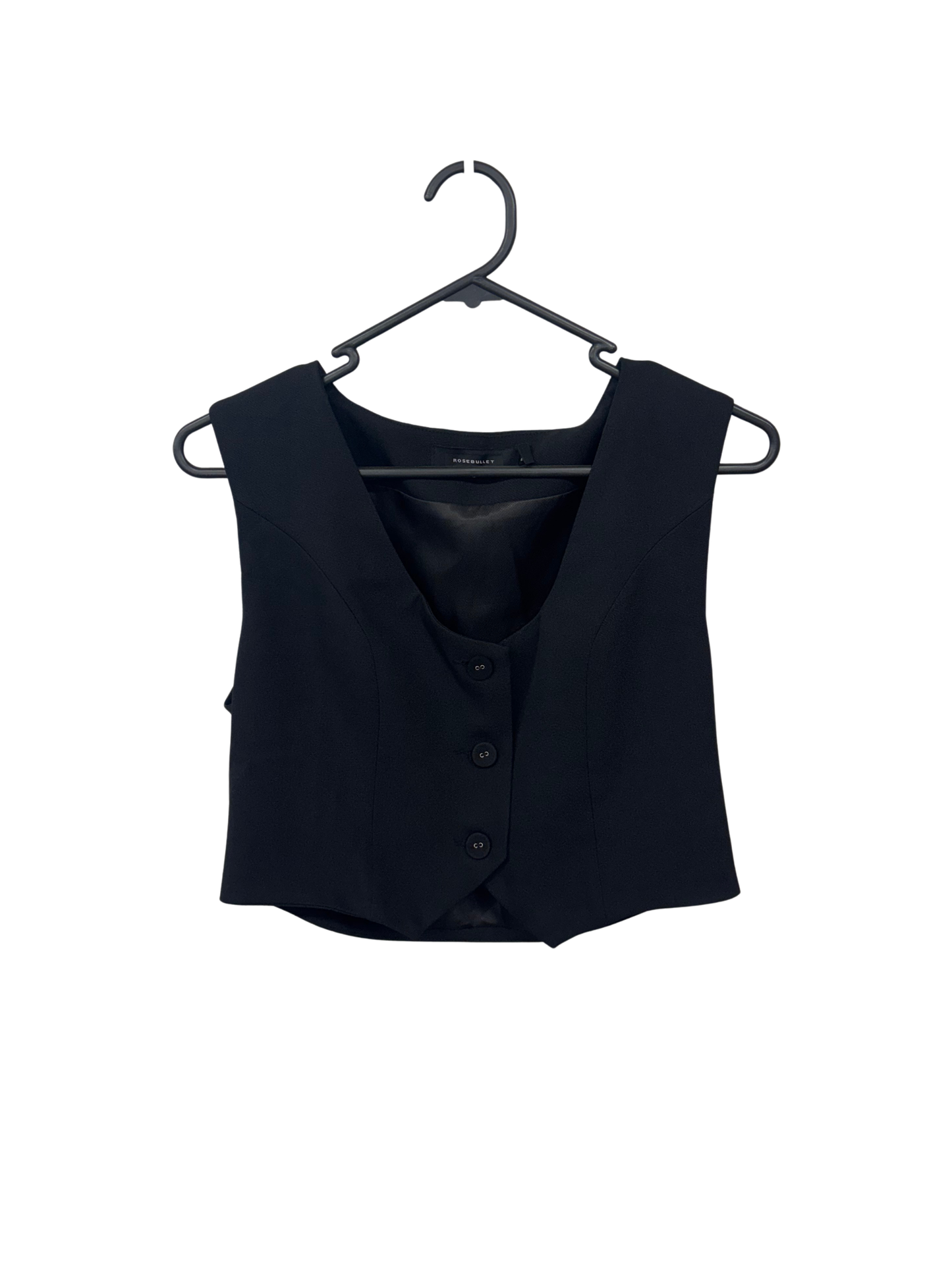 Black Sleeveless Button Up Vest Top