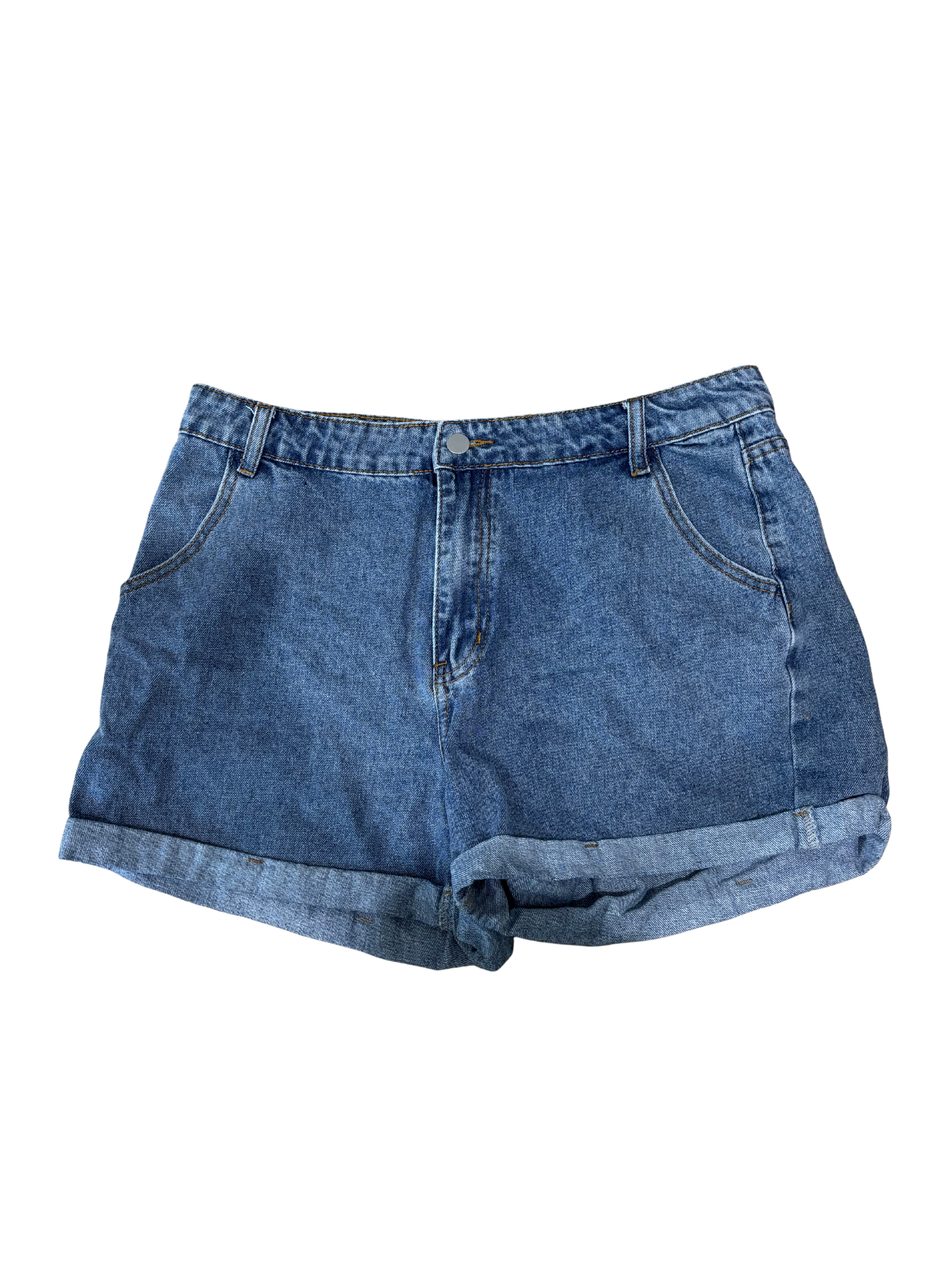 Blue Highwaisted Rolled Hem Denim Shorts