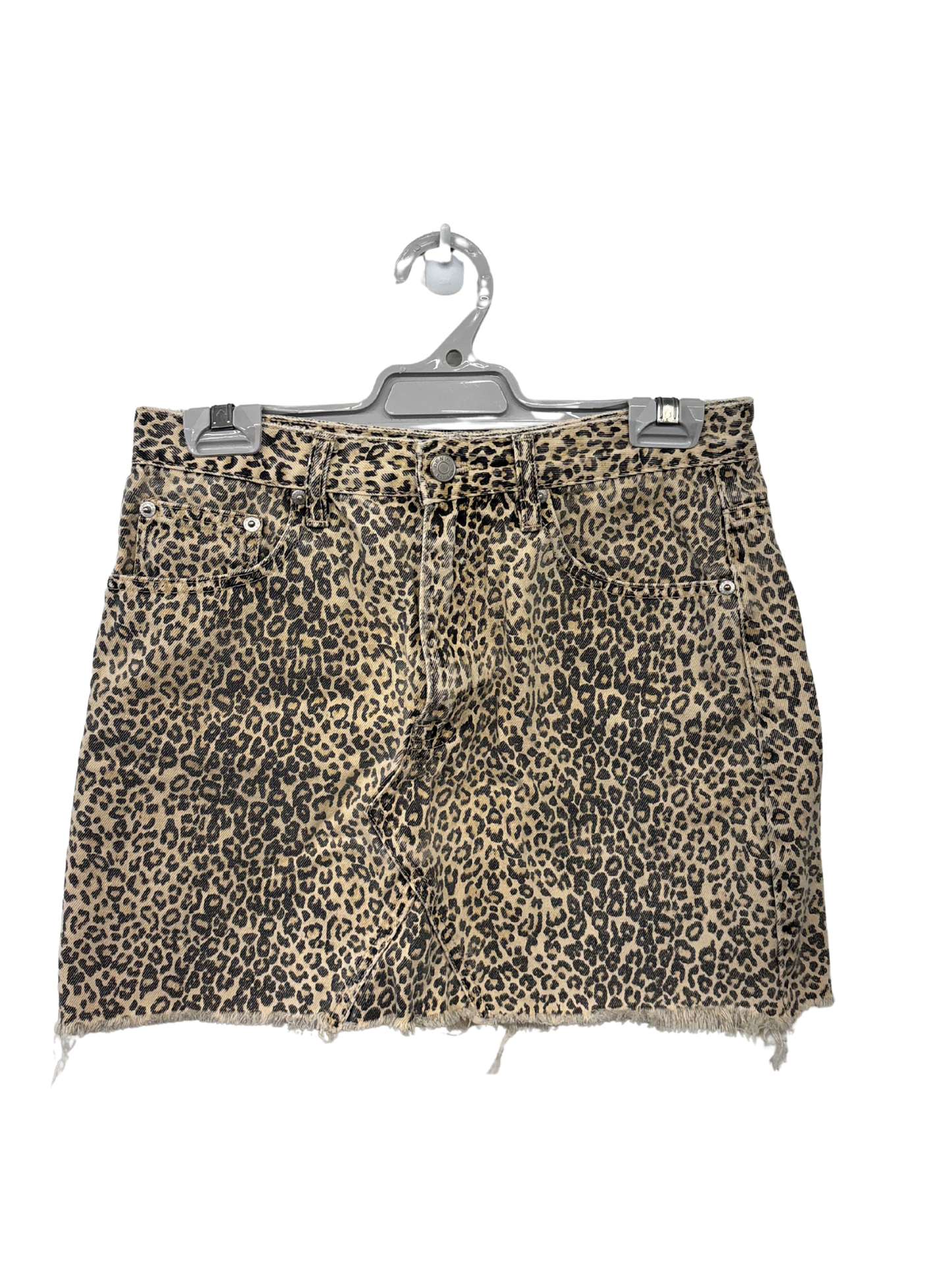 Cream & Black Animal Print Denim Raw Hem Skirt