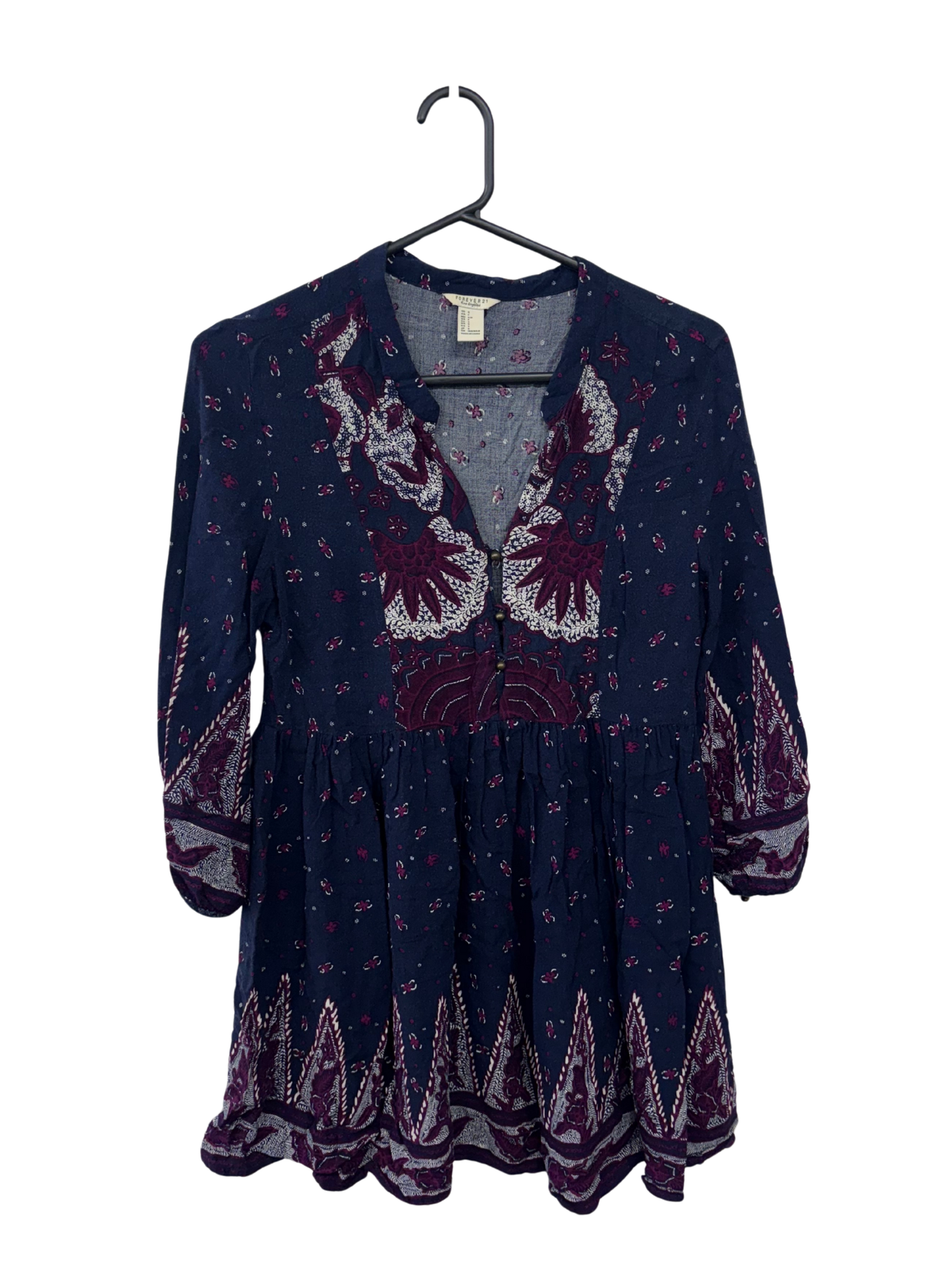 Dark Blue & Purple Paisley Print Long Sleeve Long Top