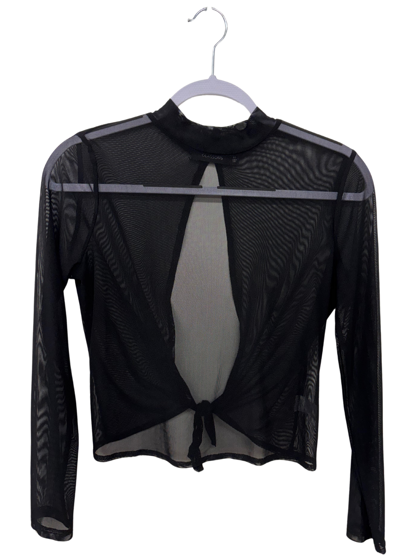 Black Long Sleeve Mesh Top with Open Back & Ties