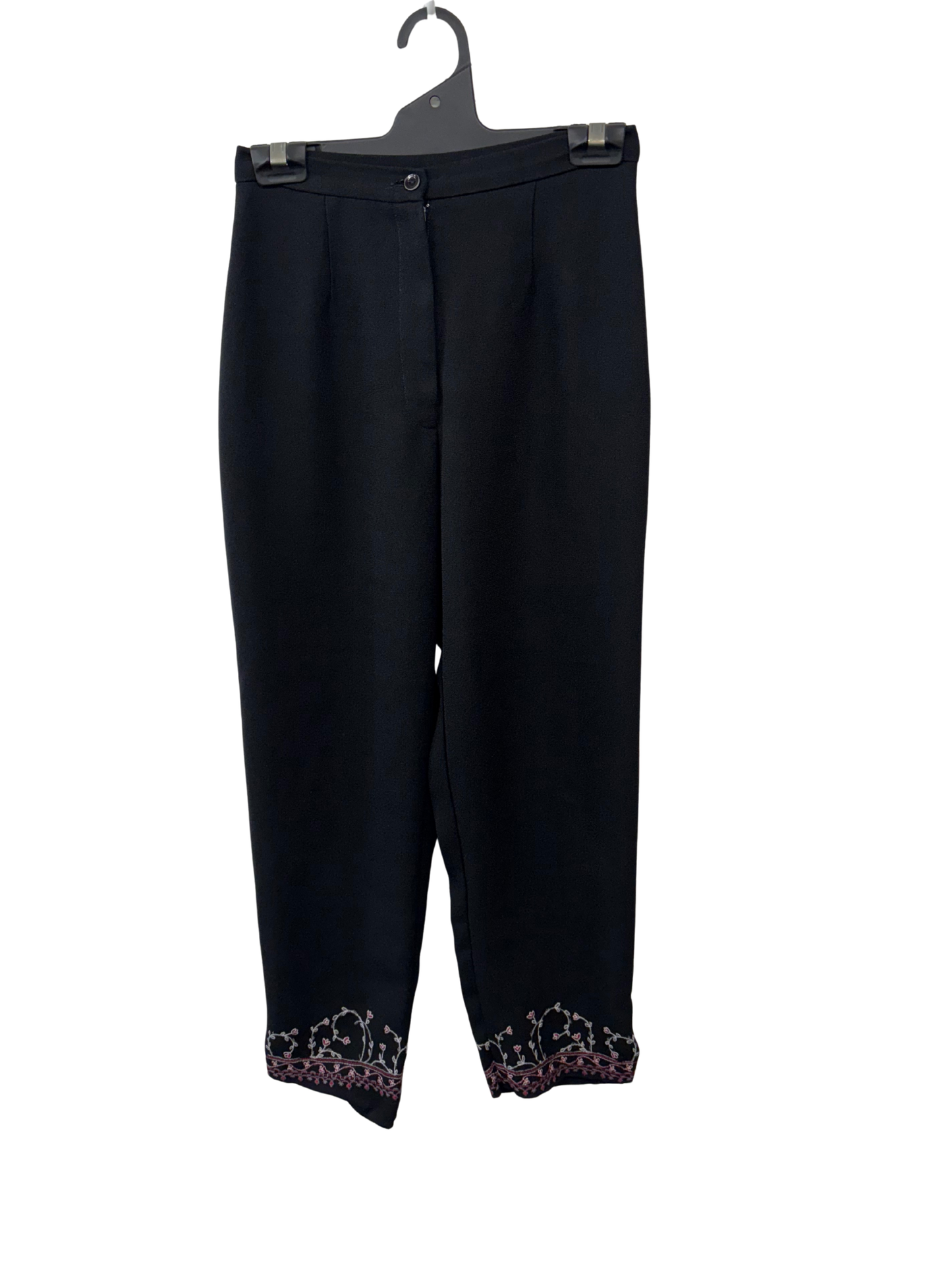 Vintage Black 3/4 Pink Embroidered Hem Pants