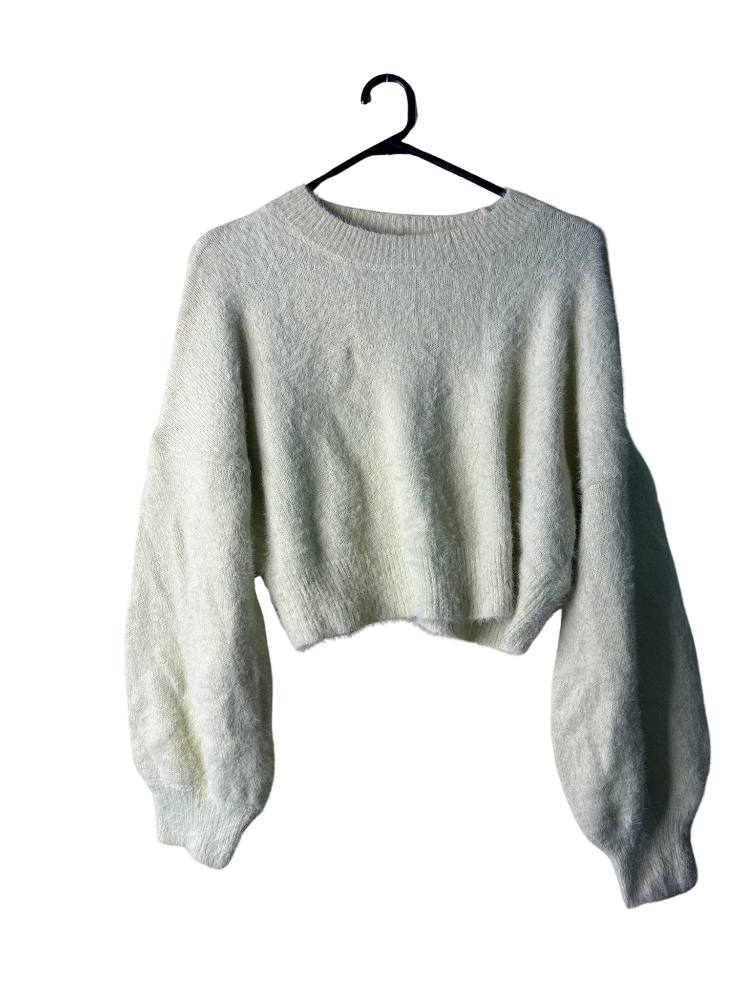 Light Lime Green Fuzzy Knit Crop Jumper