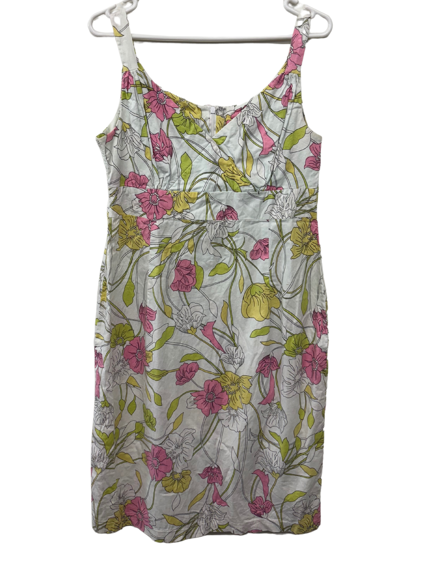 Pale Blue Thin Strap Midi Dress with Pink, Yellow, Green Floral Print