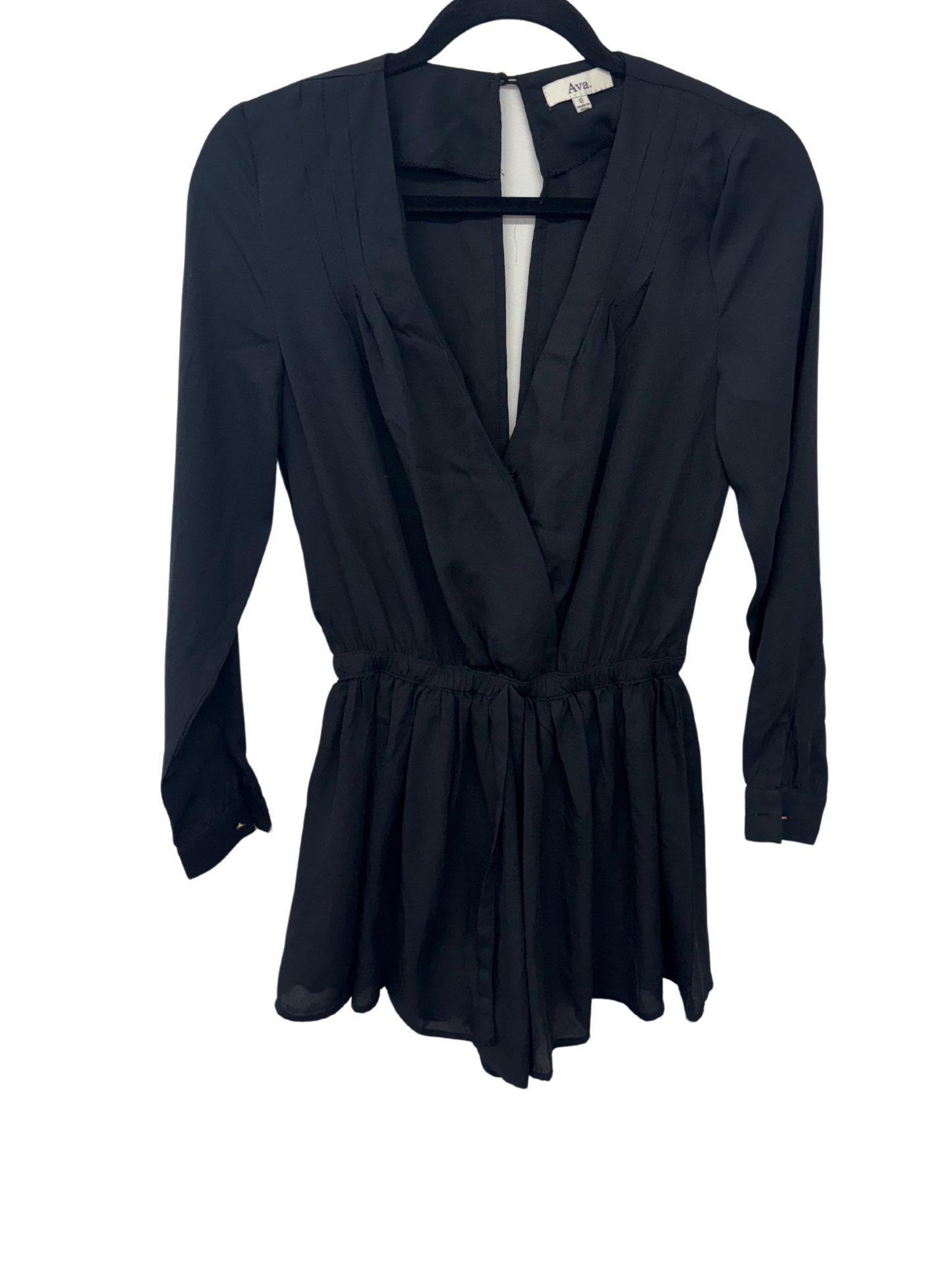 Black Long Sleeve Faux Wrap Playsuit