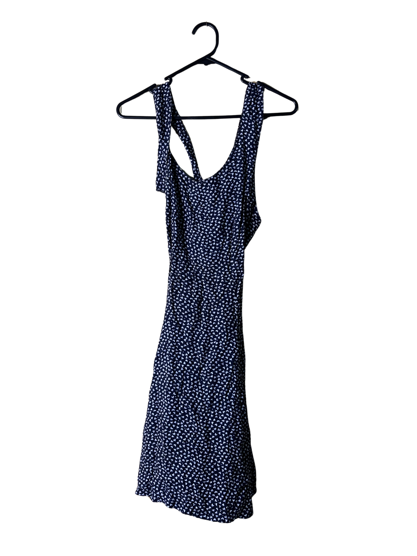 Vintage Dark Blue & White Floral Strappy Crossback Short Dress