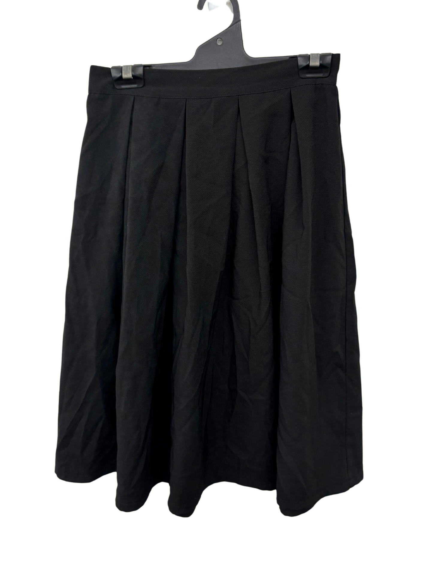 Black Pleated Knee Length Skirt