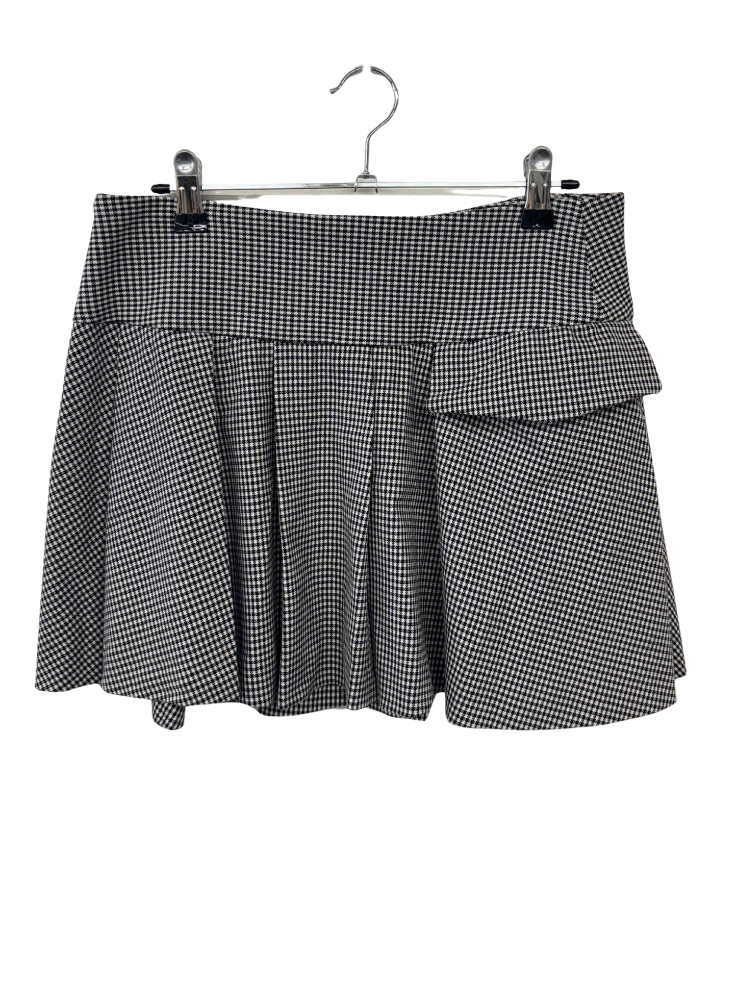Black & White Mid-Rise Houndstooth Pleated Skirt