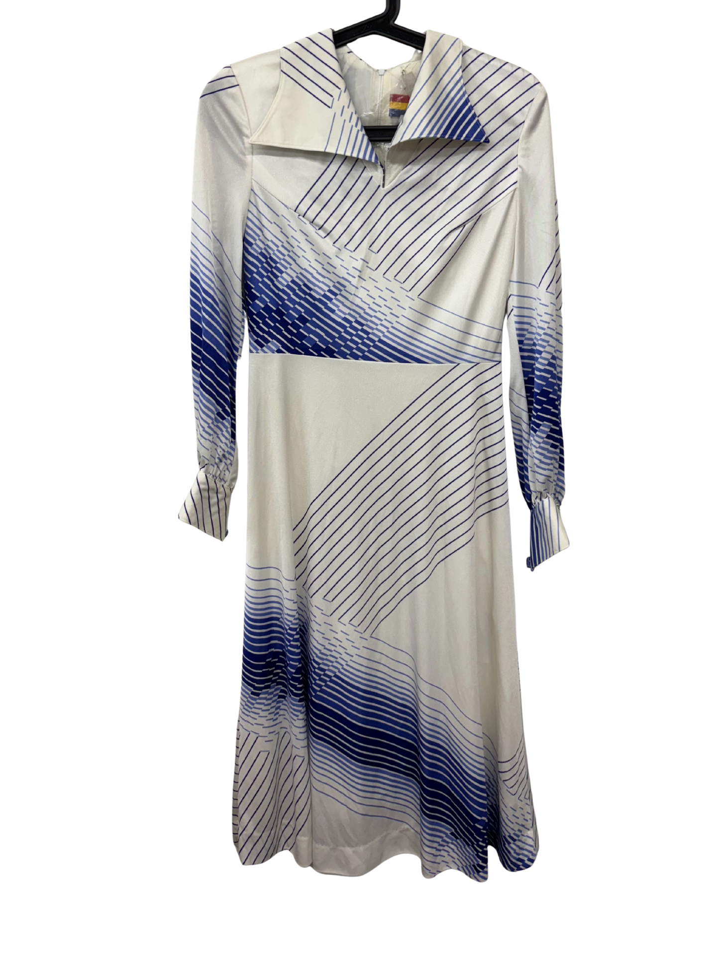 Vintage Blue & White Striped Long Sleeve Midi Dress