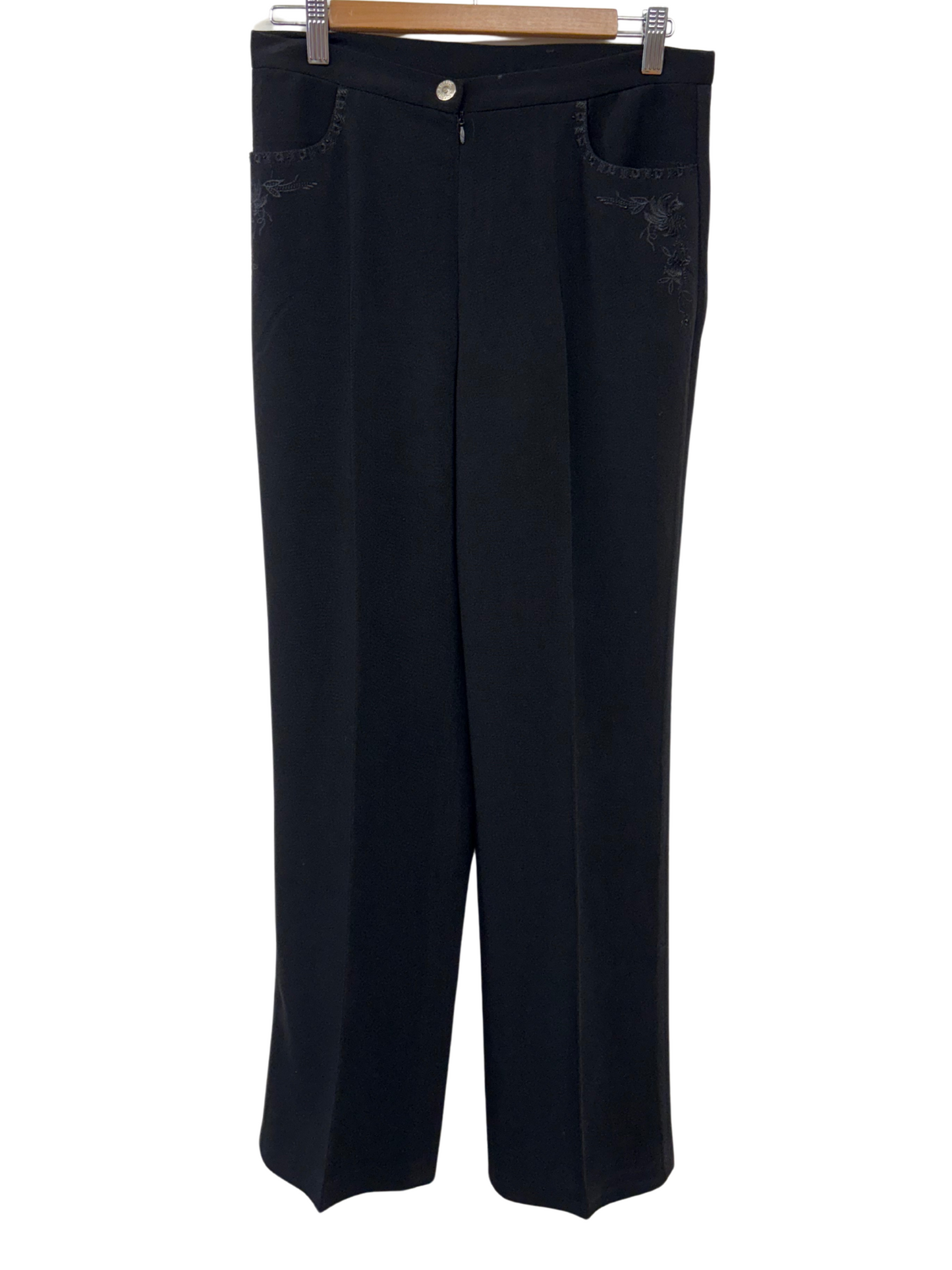 Black High Waisted Straight Leg Pants with Pocket Details
