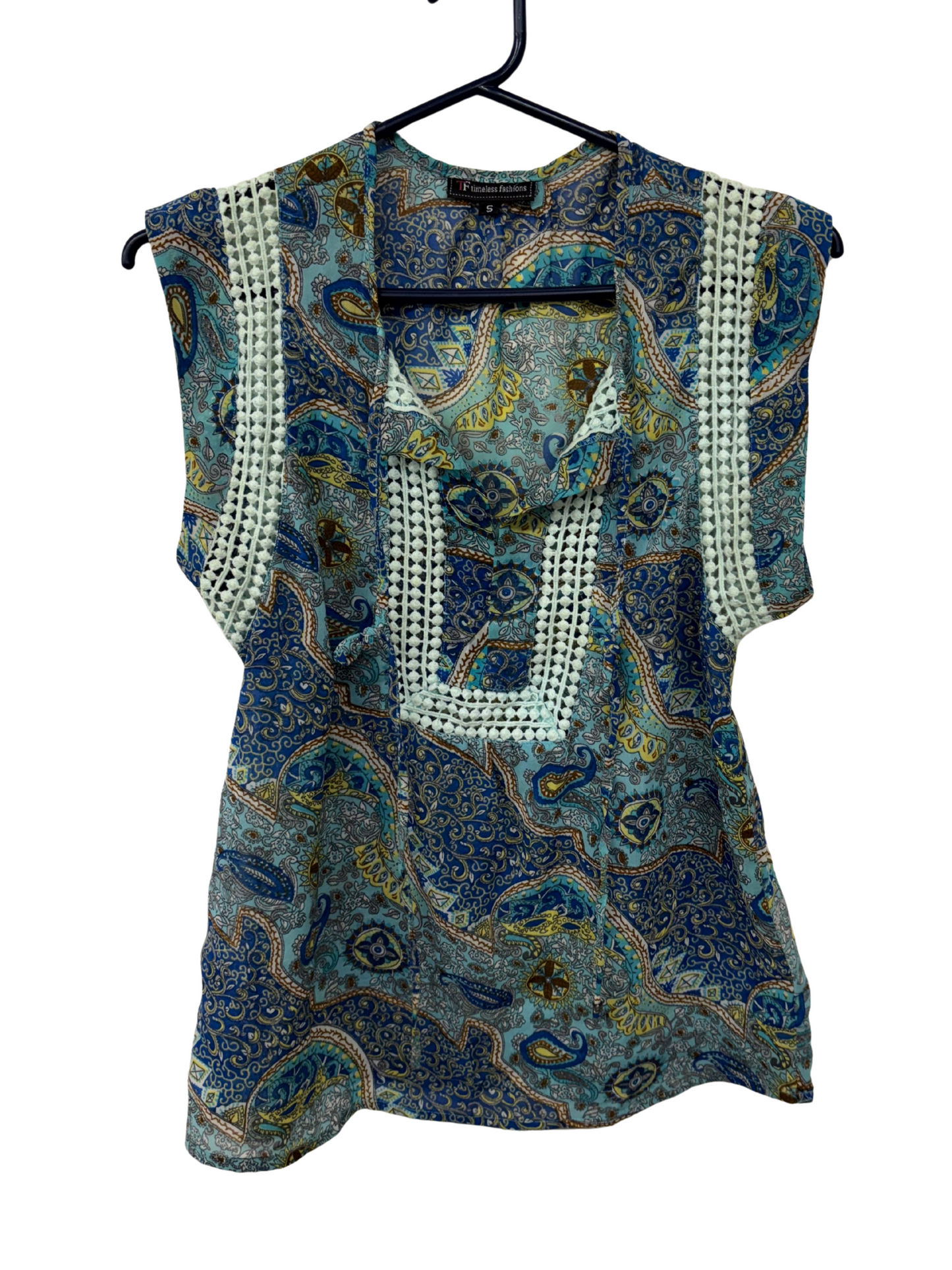 Blue & Green Paisley Sleeveless Top