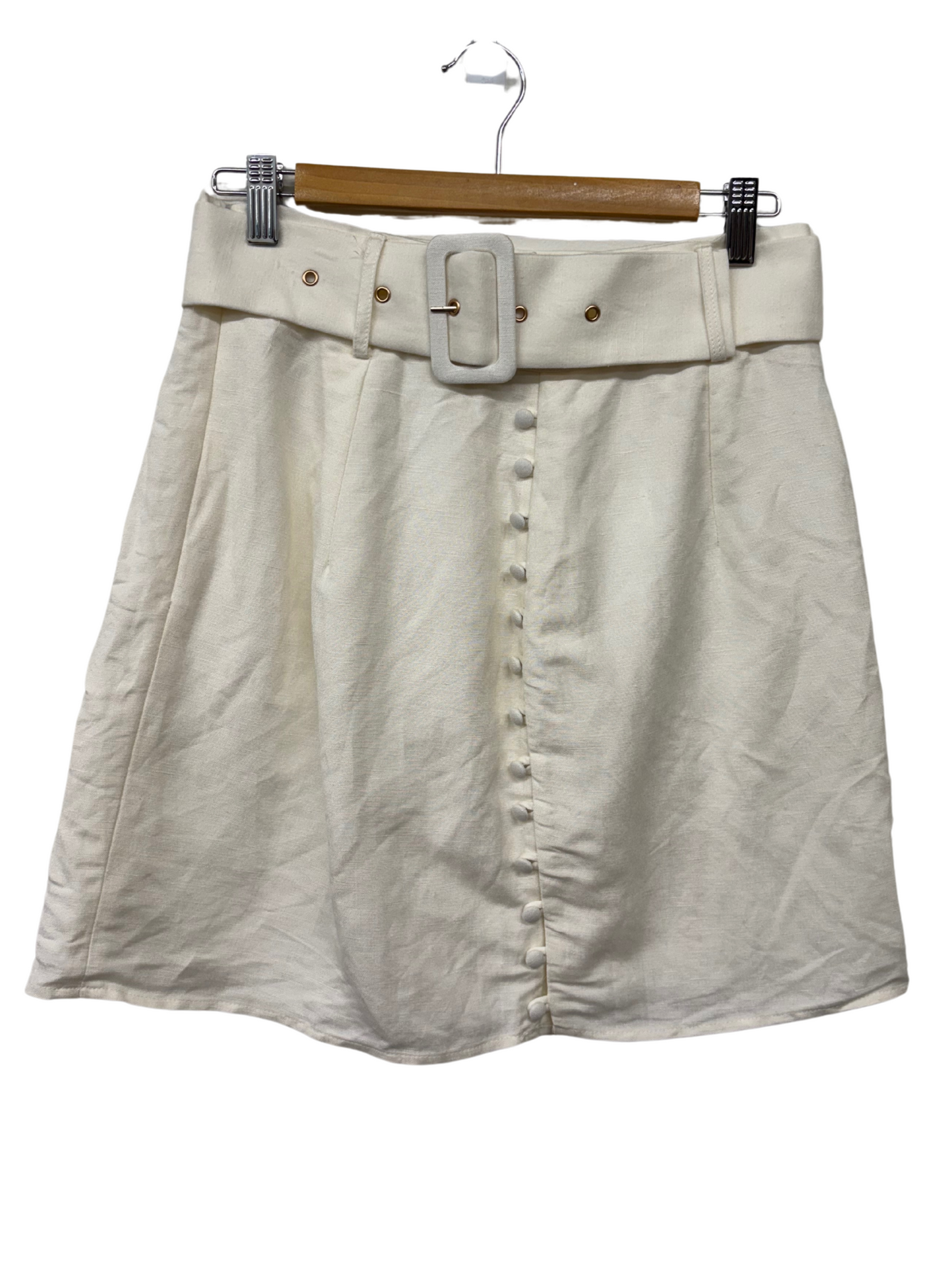 Cream High Waisted Short Skirt with Buttons & Belt