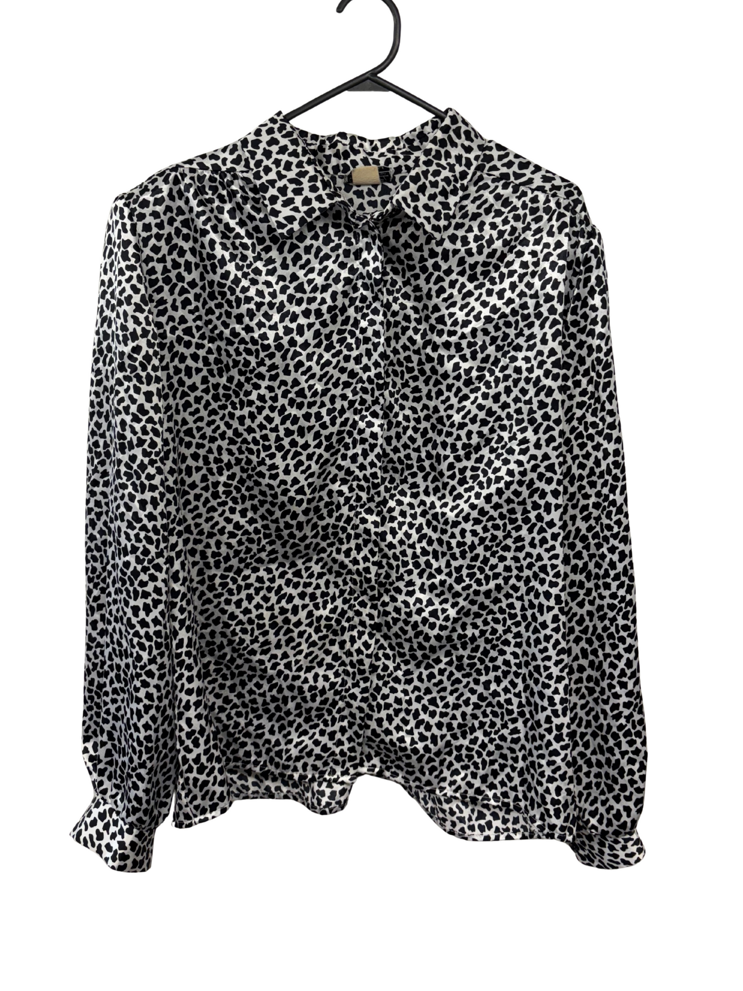 Vintage Black & White Print Long Sleeve Button Up Shirt