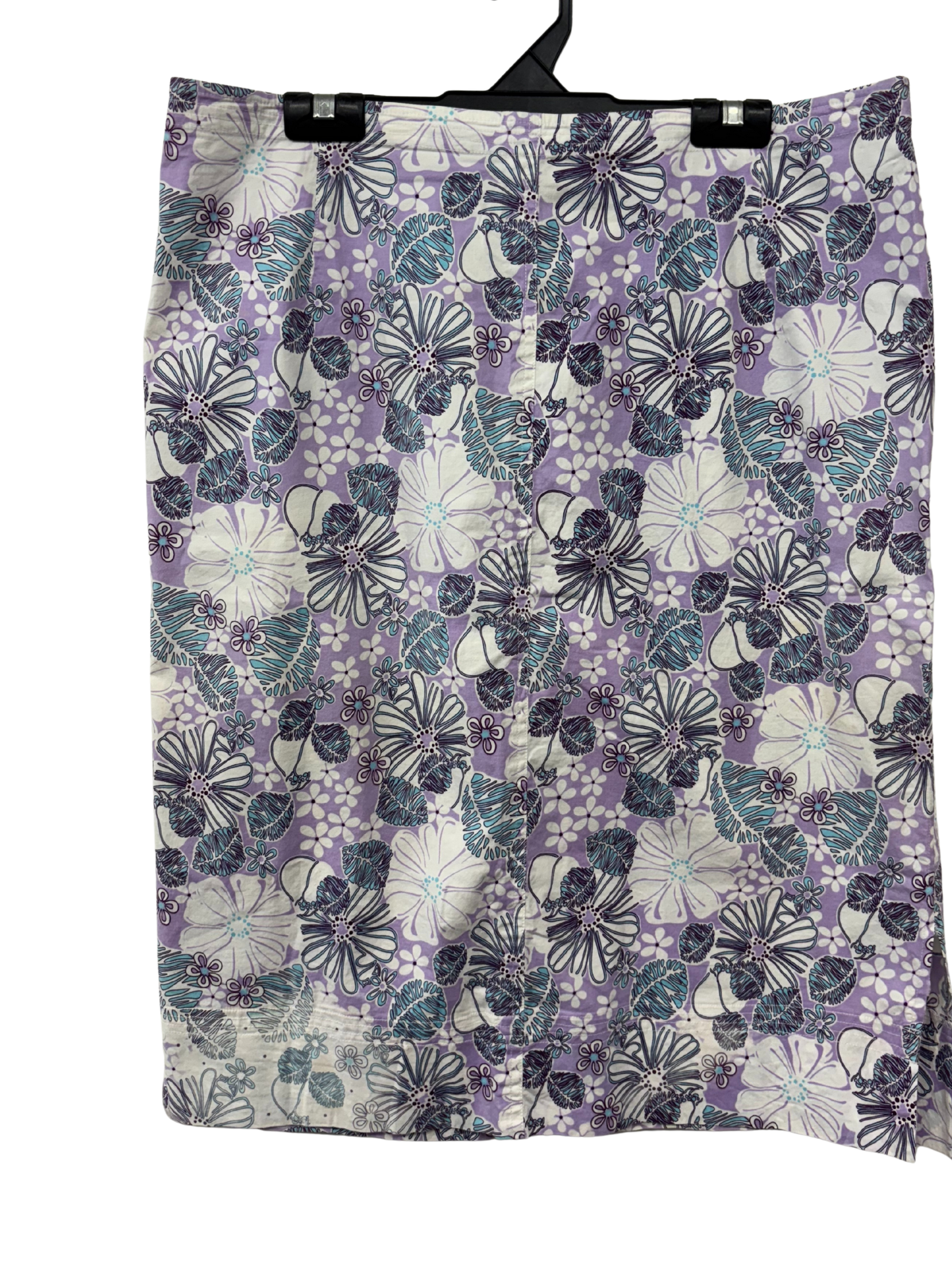 00s Purple, Blue & White Tropical Print Low Waisted Midi Skirt