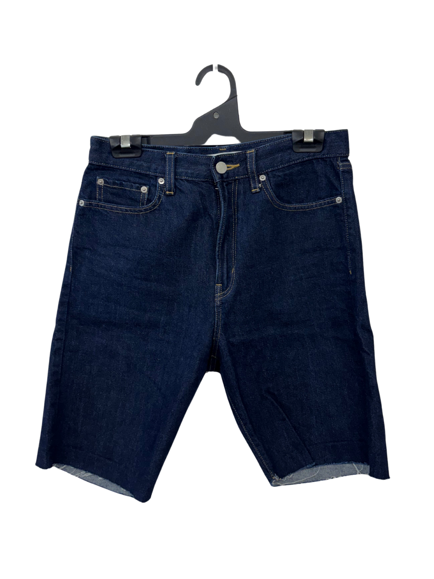 Dark Blue Highwaisted Long Line Raw Hem SHorts