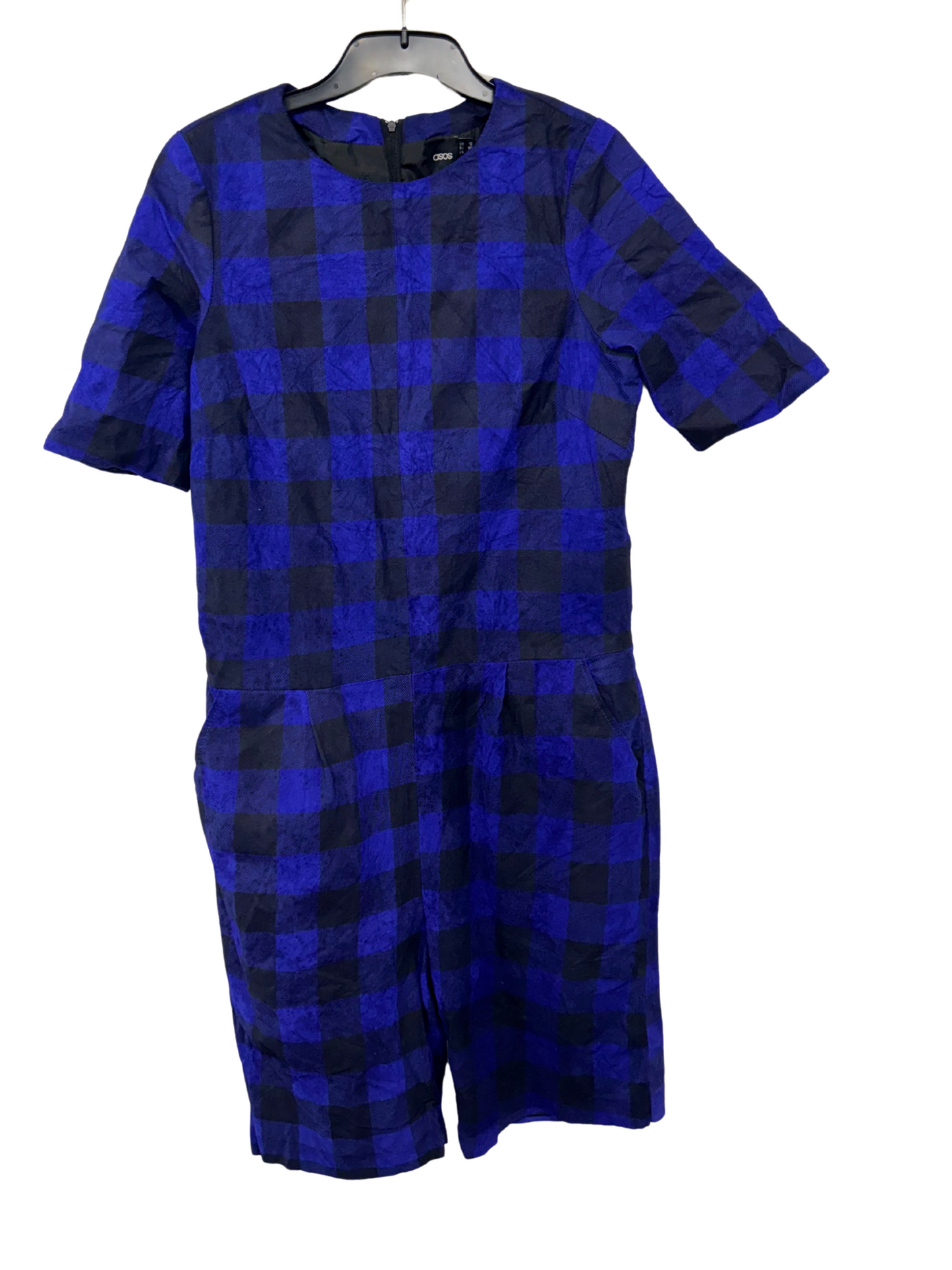Blue & Black Plaid Print Short Sleeve Playsuit