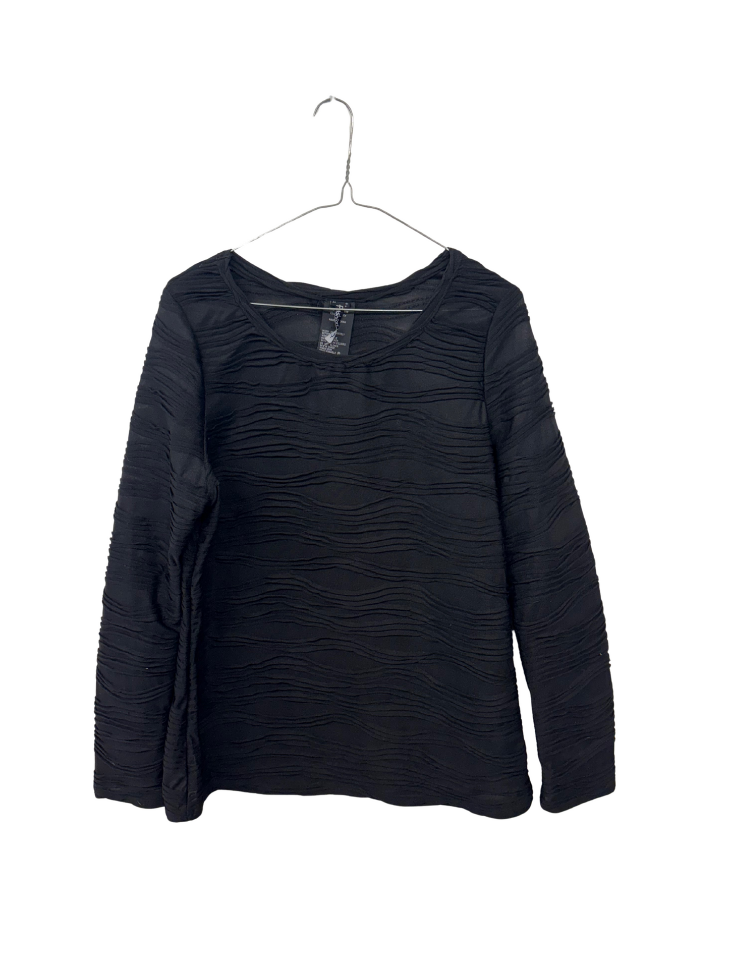 Black Textured Long Sleeve Top