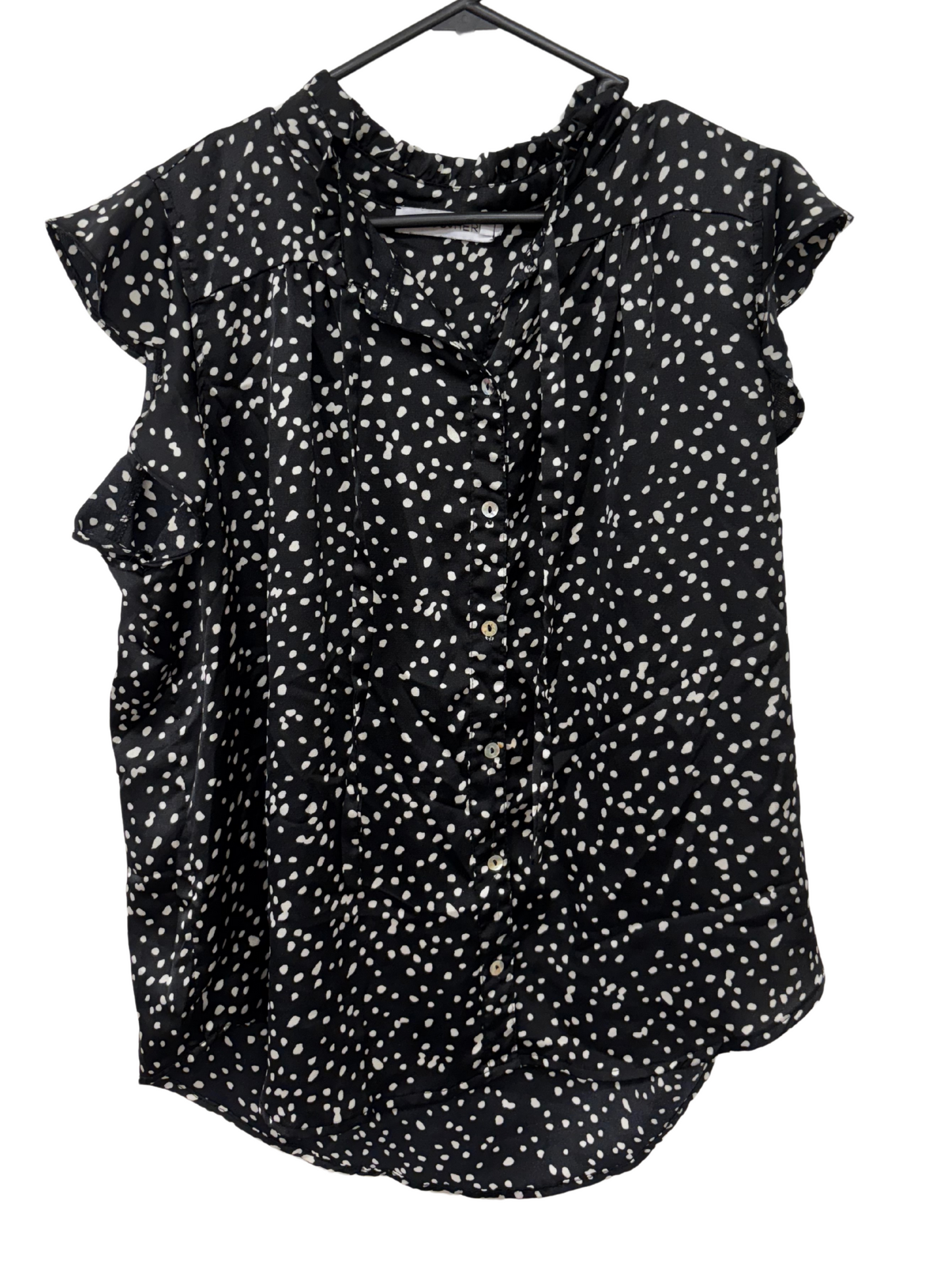 Black & White Spotted Sleeveless Button Up Shirt