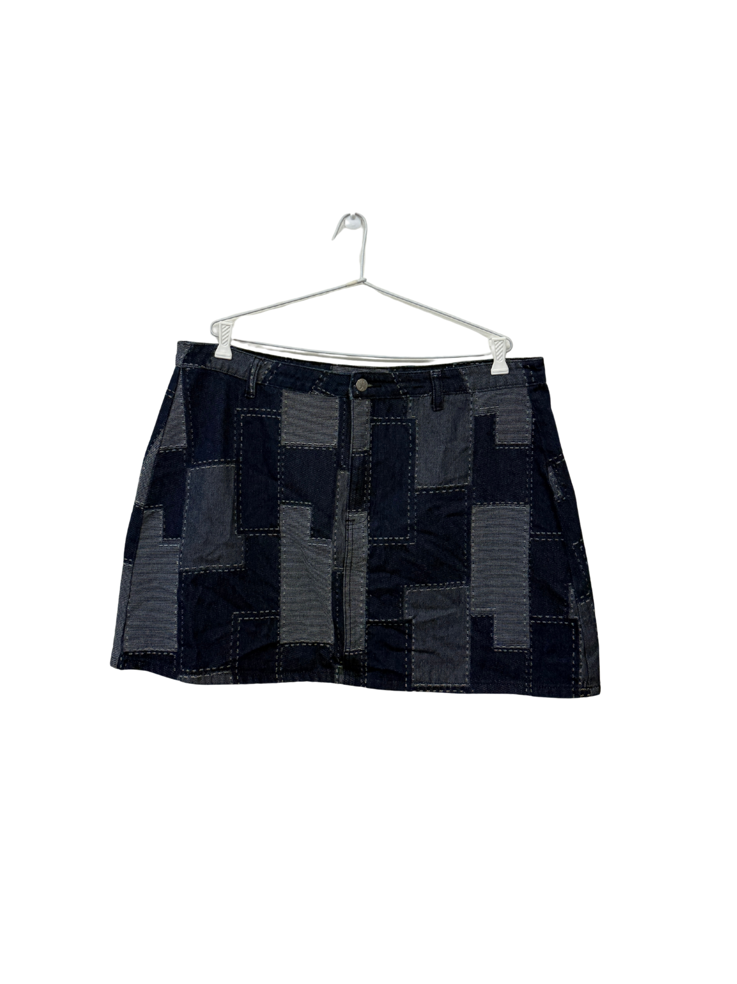 Blue Patchwork High Rise Short Skirt