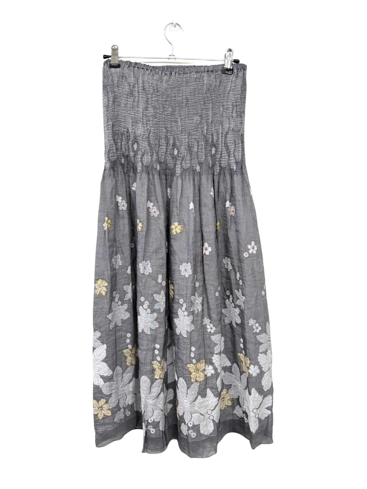 Grey & Yellow Strapless Floral Dress