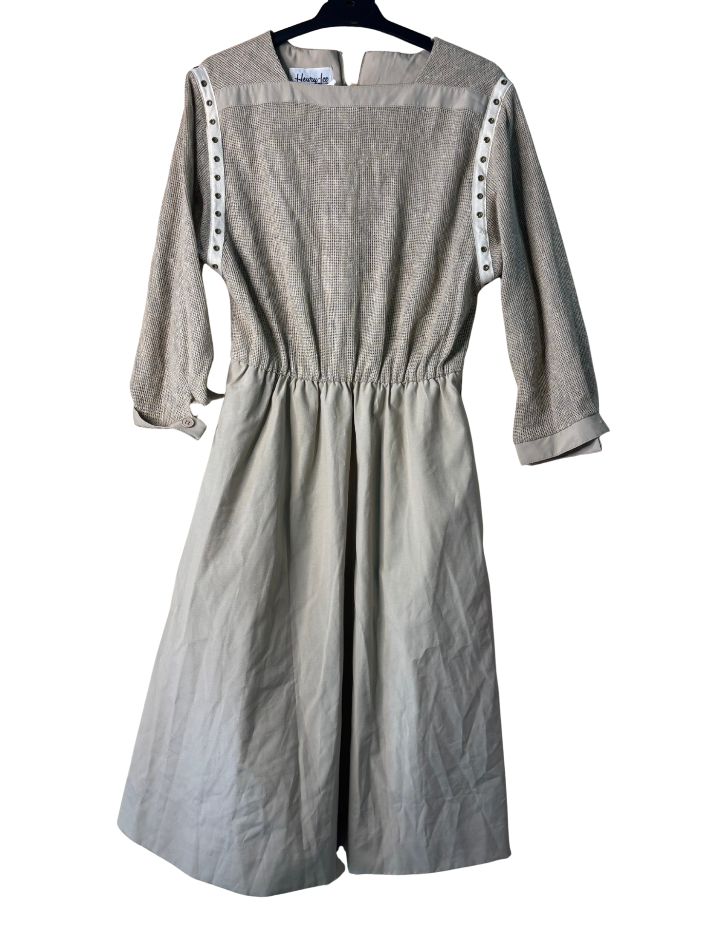 Vintage Taupe Long Sleeve Woven Top Long Midi Dress