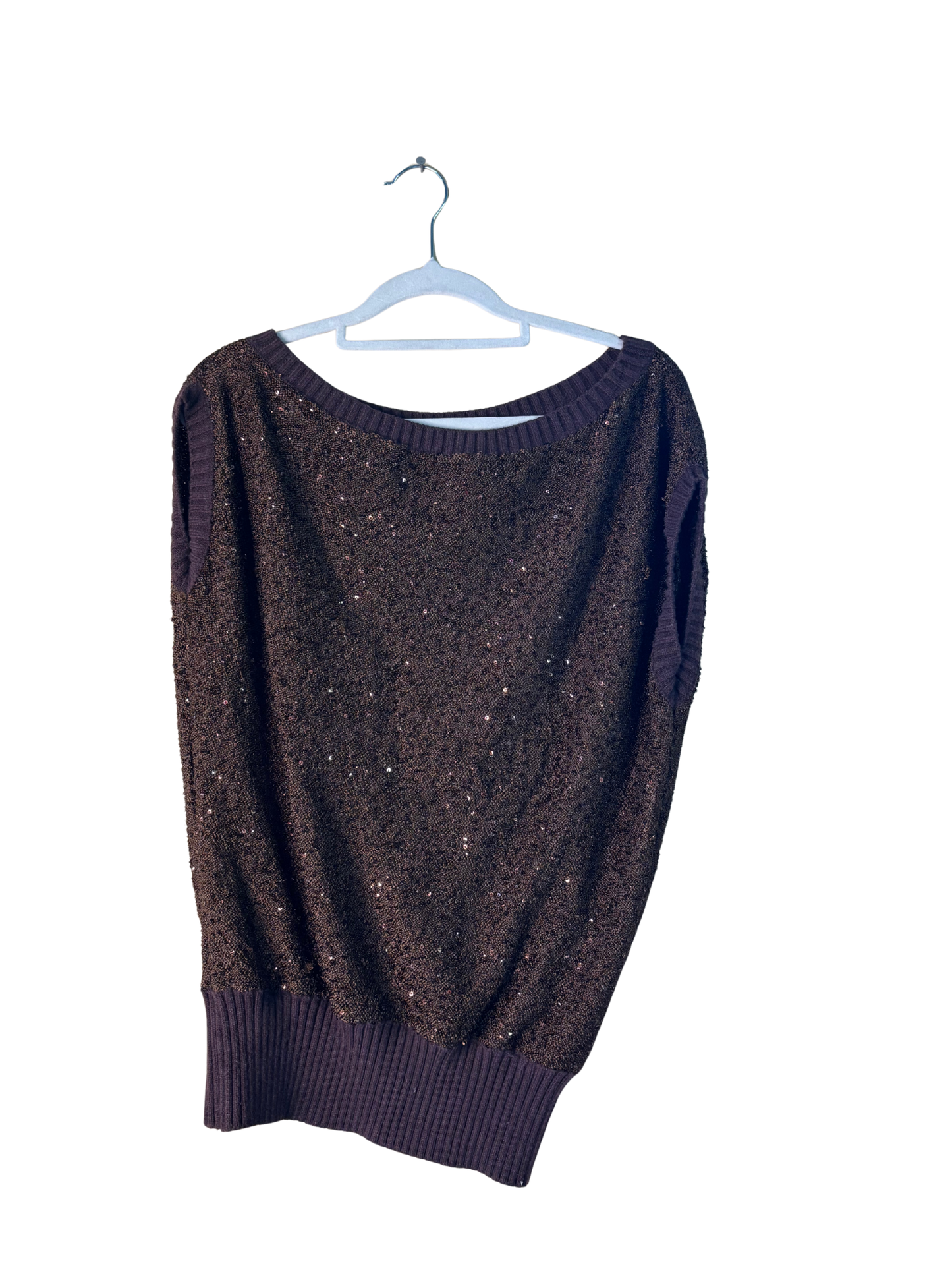 Brown Sequin Asymmetrical Knit Vest Top