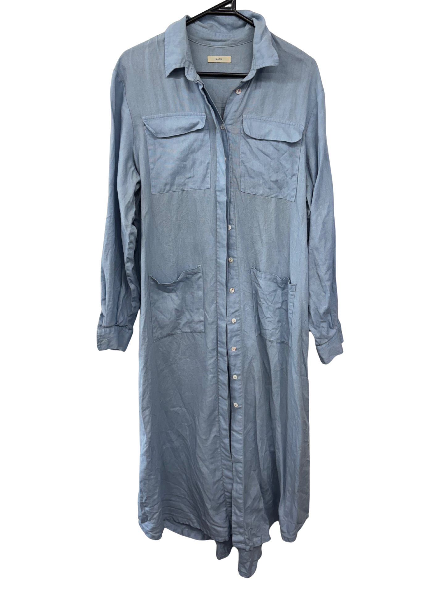 Light Blue Long Sleeve Button Up Maxi Dress