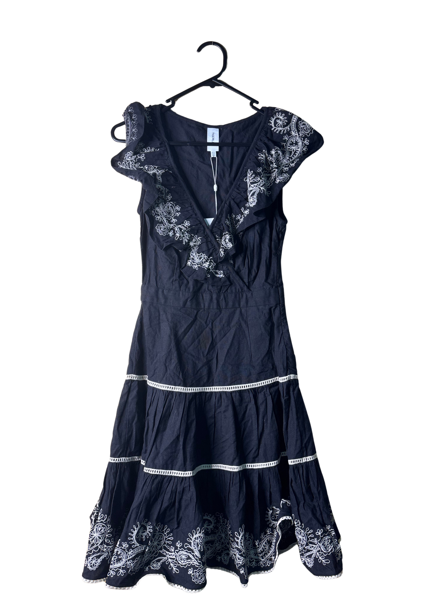 NWT Black Sleeveless Dress with White Floral Embroidery