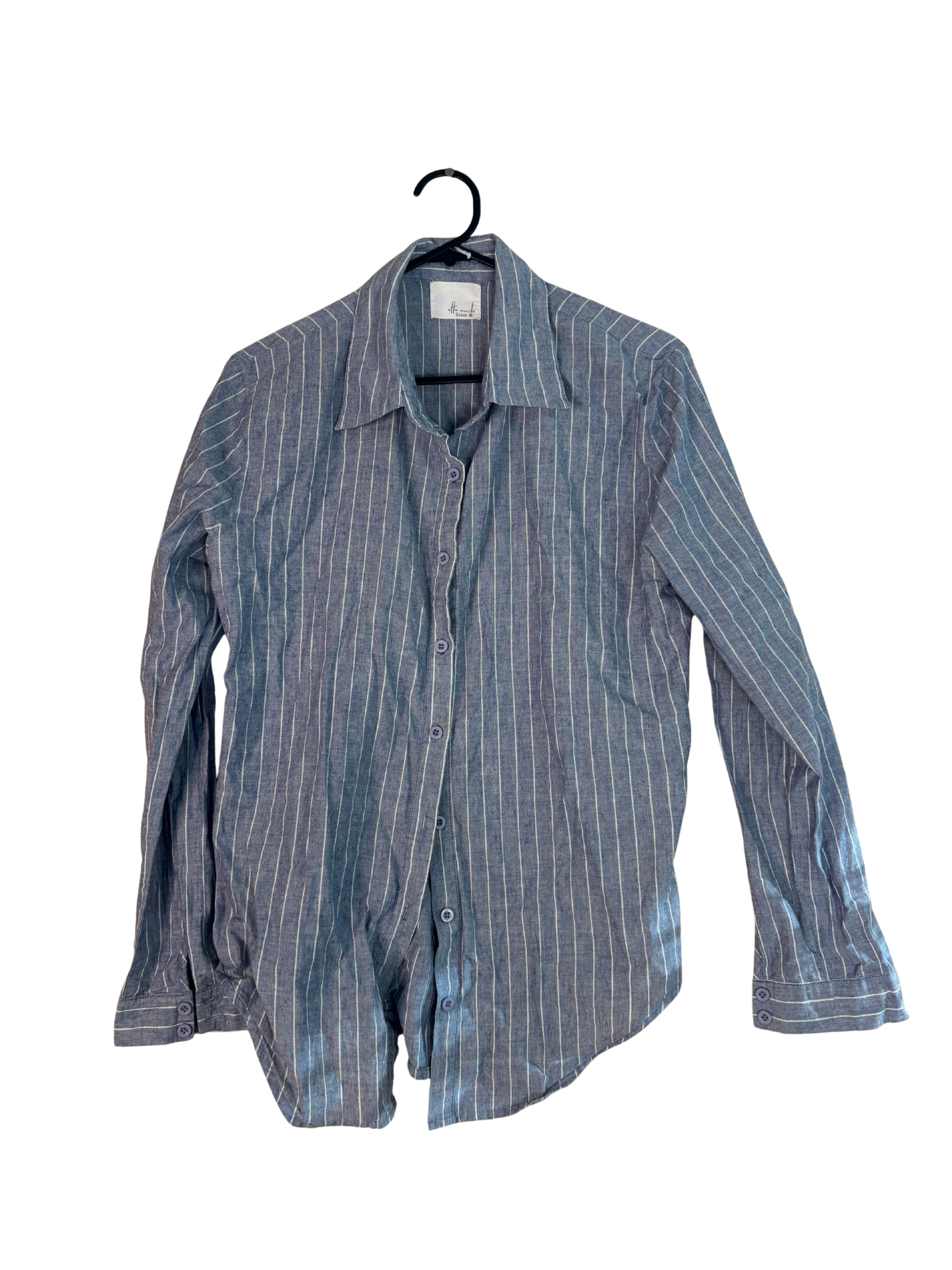 Blue Chambray & White Stripe Long Sleeve Button Up Fitted Shirt