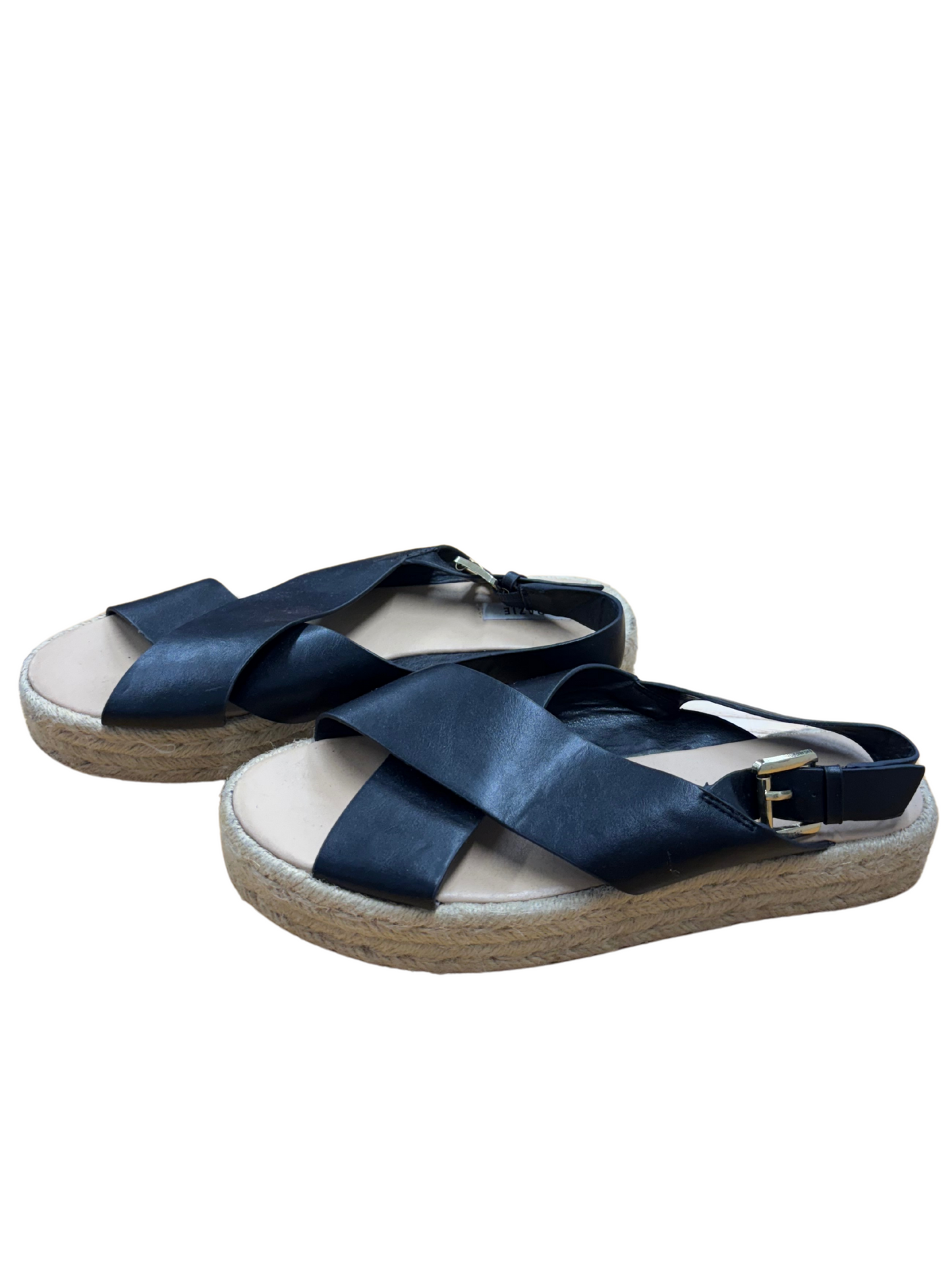 Black Cross Strap Sandal with Raffia Sole
