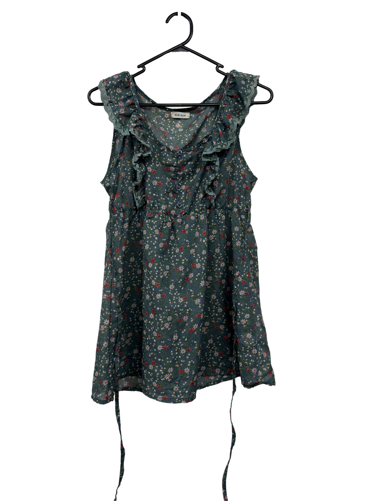 Teal, Red & Multicoloured Sheer Sleeveless Floral Top