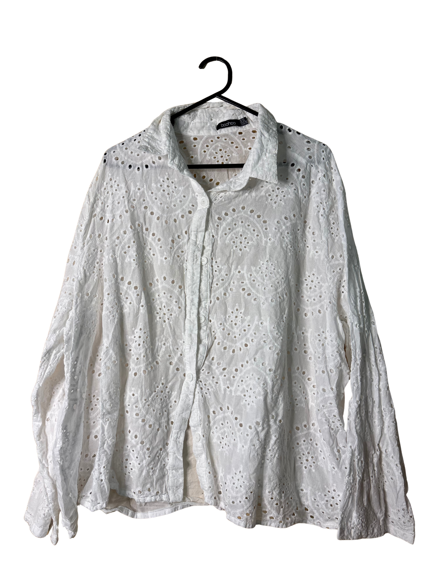 White Broderie Anglaise Long Sleeve Button Up Shirt